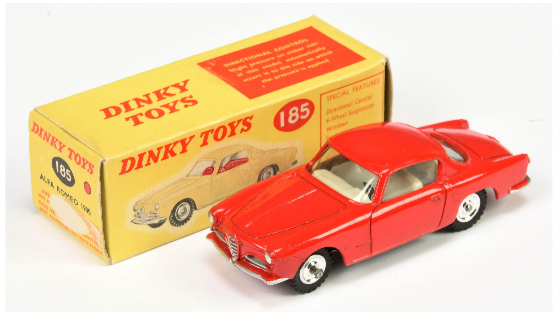 Dinky Toys 185 Alfa Romeo 1900 Super Sprint - Red, off white interior, silver trim and spun hubs