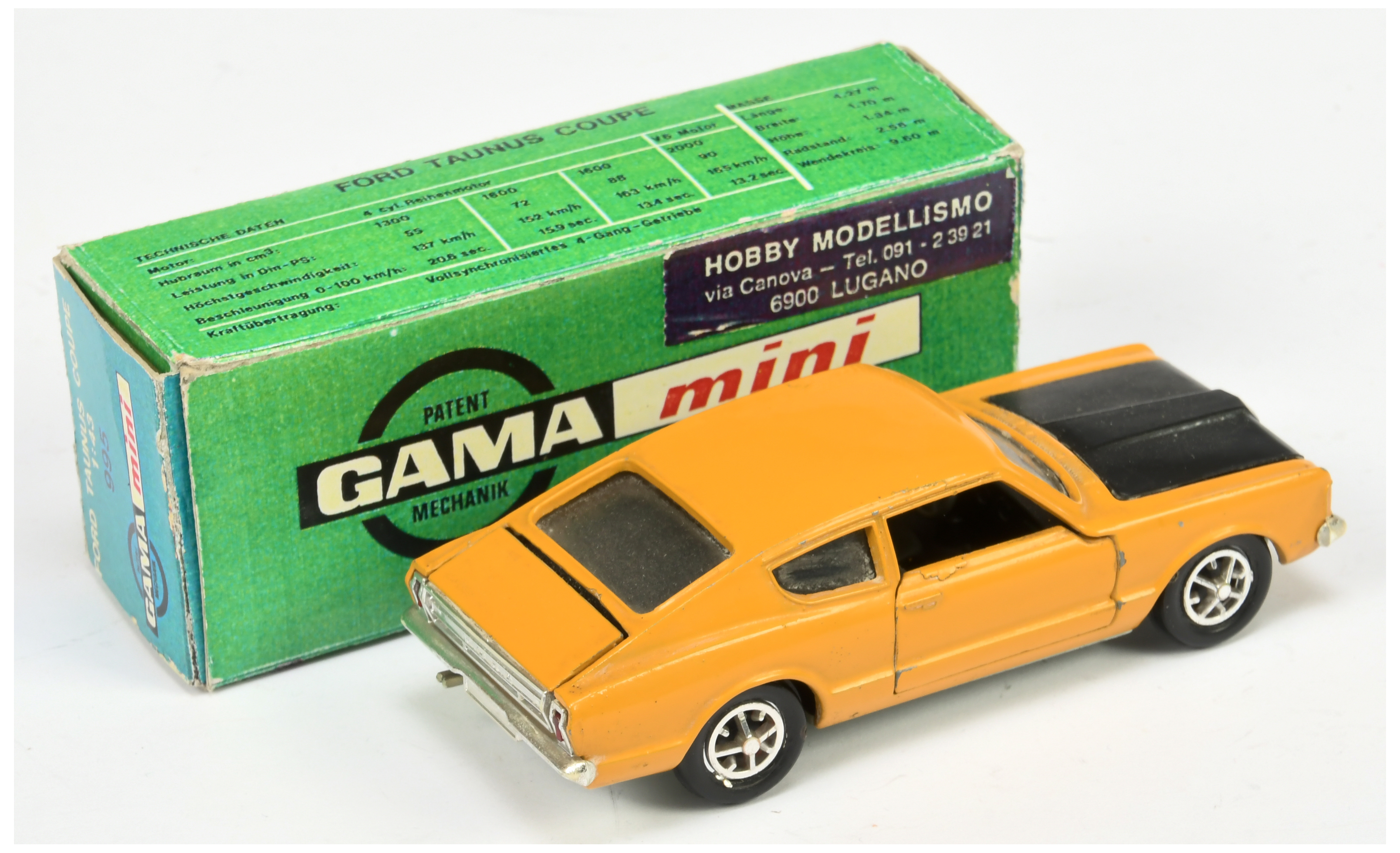 Gama 995 (1/43rd) Ford Taunus Coupe - Drab yellow with black bonnet and interior, chrome trim and... - Image 2 of 2