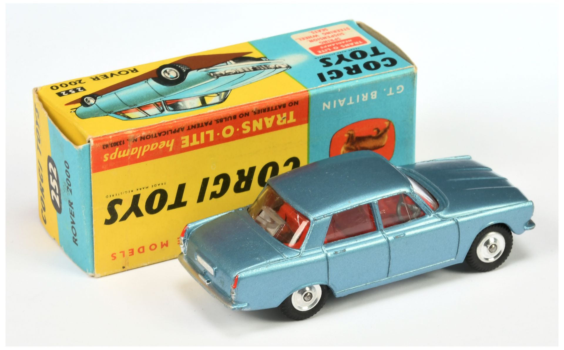 Corgi Toys 252 Rover 2000 - Steel Blue body, red interior, silver trim, spun hubs and "Trans-O-Li... - Image 2 of 2