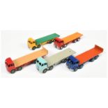 Dinky Toys Unboxed Group of Foden (type 2) Flat Trucks To Include - Yellow and green, Red and bei...