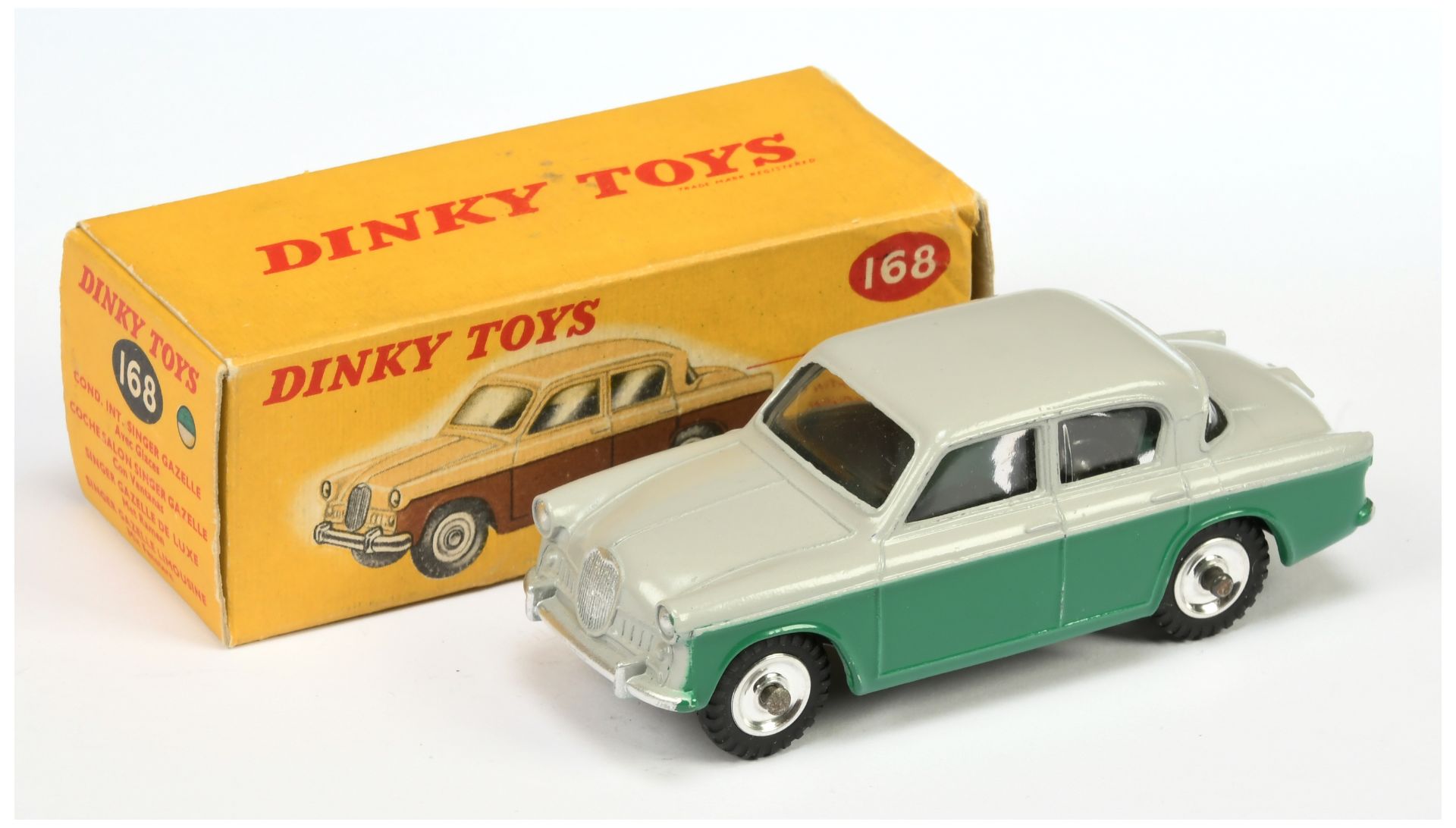 Dinky Toys 168 Singer Gazelle Saloon - Two-Tone Grey and green, silver trim and chrome spun hubs 