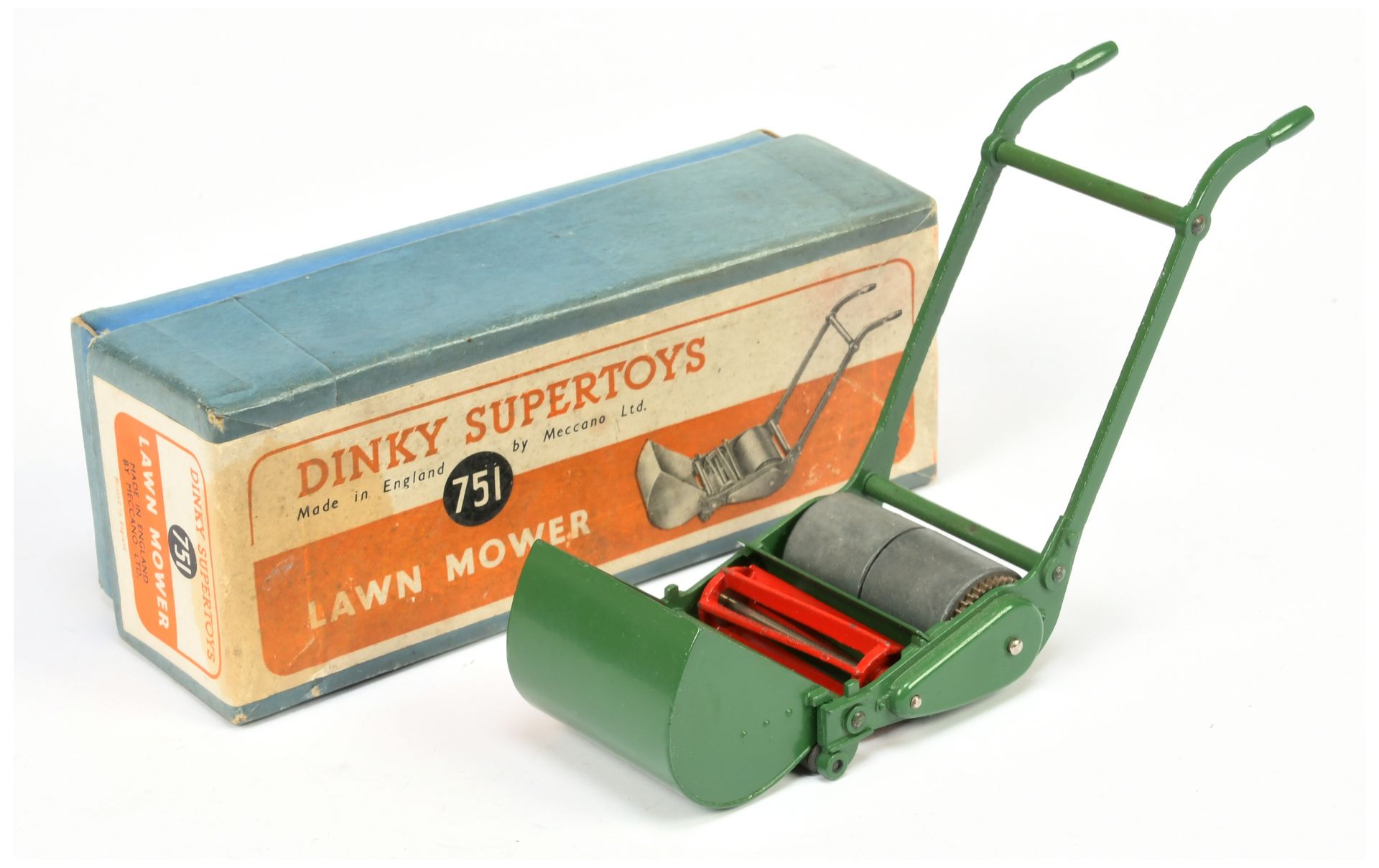 Dinky Toys 751 Lawn Mower - Green and Red with bare metal roller