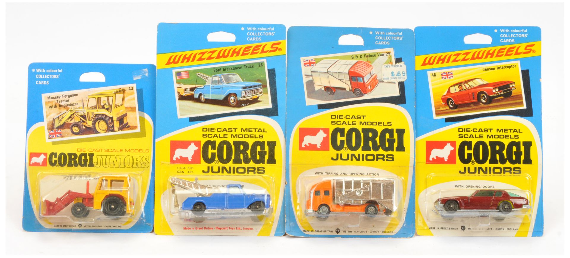 Corgi Toys Juniors Group Of 4 To Include - (1) 25 S & D Refuse Truck - Orange cab and chassis, ch...