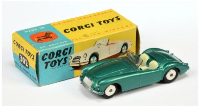 Corgi Toys 302 MGA Sports Car - Green Body, cream seats, silver trim and flat spun hubs