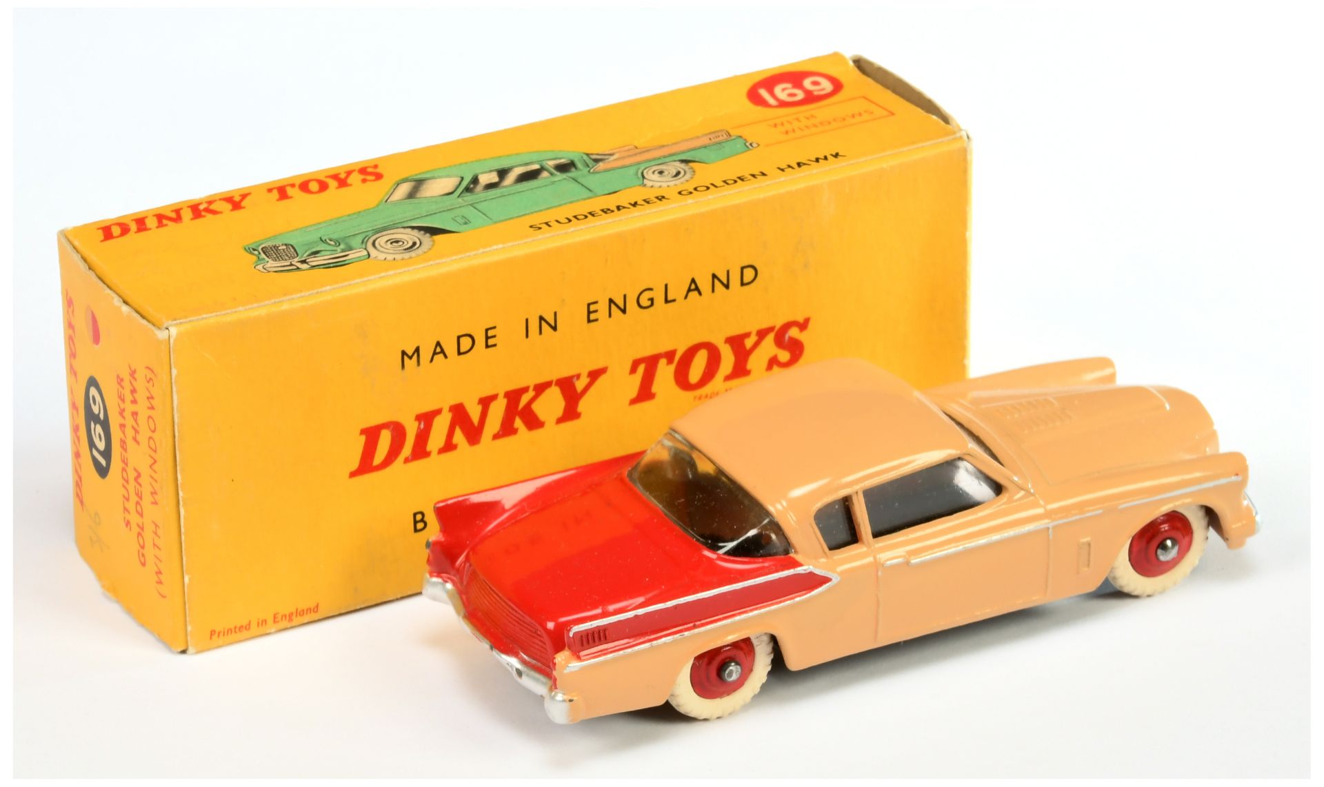 Dinky Toys 169 Studebaker Golden Hawk - Deep beige body with red back, side flashes and rigid hub... - Image 2 of 2