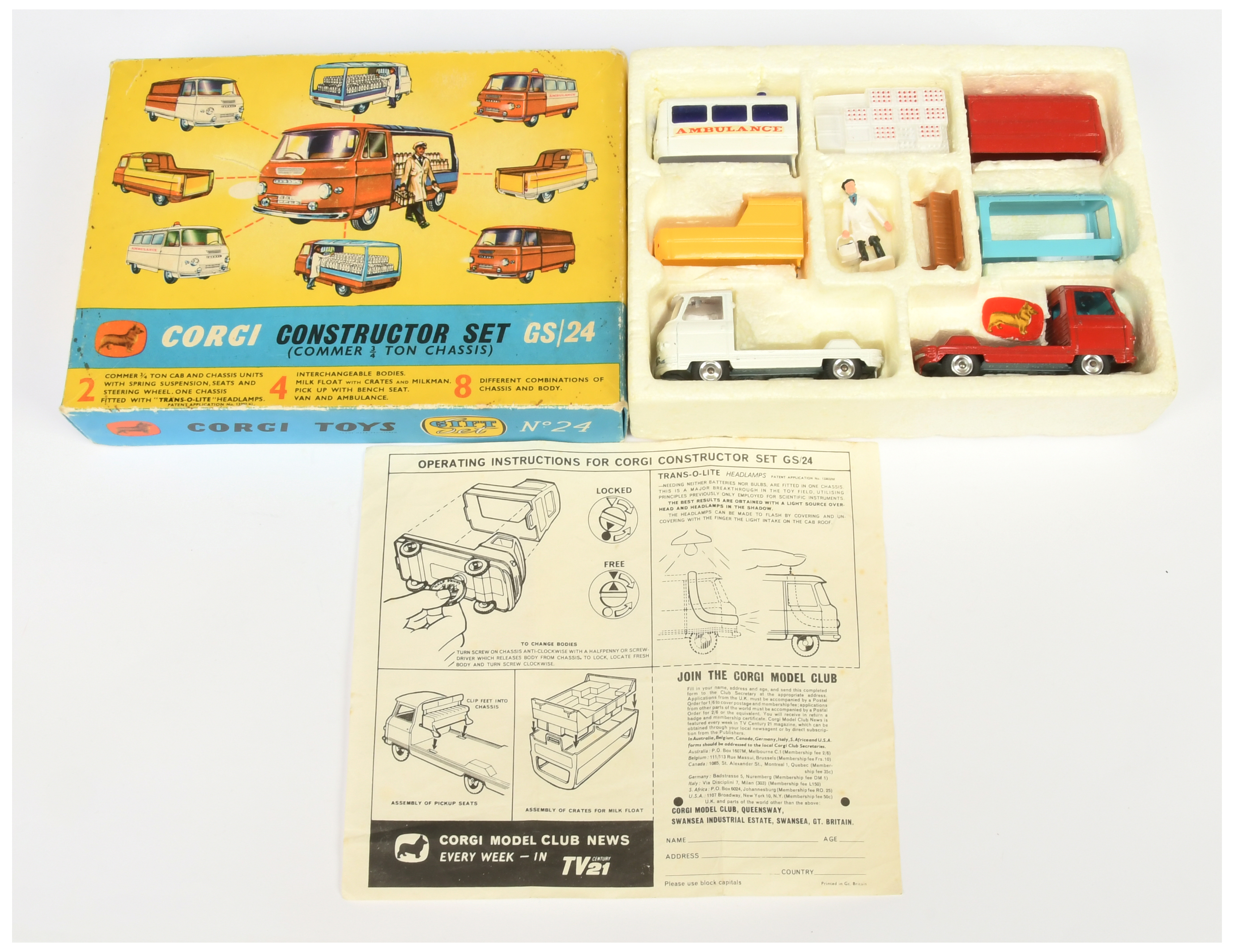 Corgi Toys GS24 "Constructor" Gift Set - Containing 2 X Commer Chassis - Red and White with 4 X d...