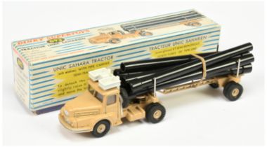 French Dinky Toys 893 Pipe Carrier - Beige cab, trailer, concave and convex hubs, white roof box ...