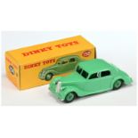 Dinky Toys 158 Riley saloon - , Light green body, Mid-green rigid hubs, silver trim large basepla...