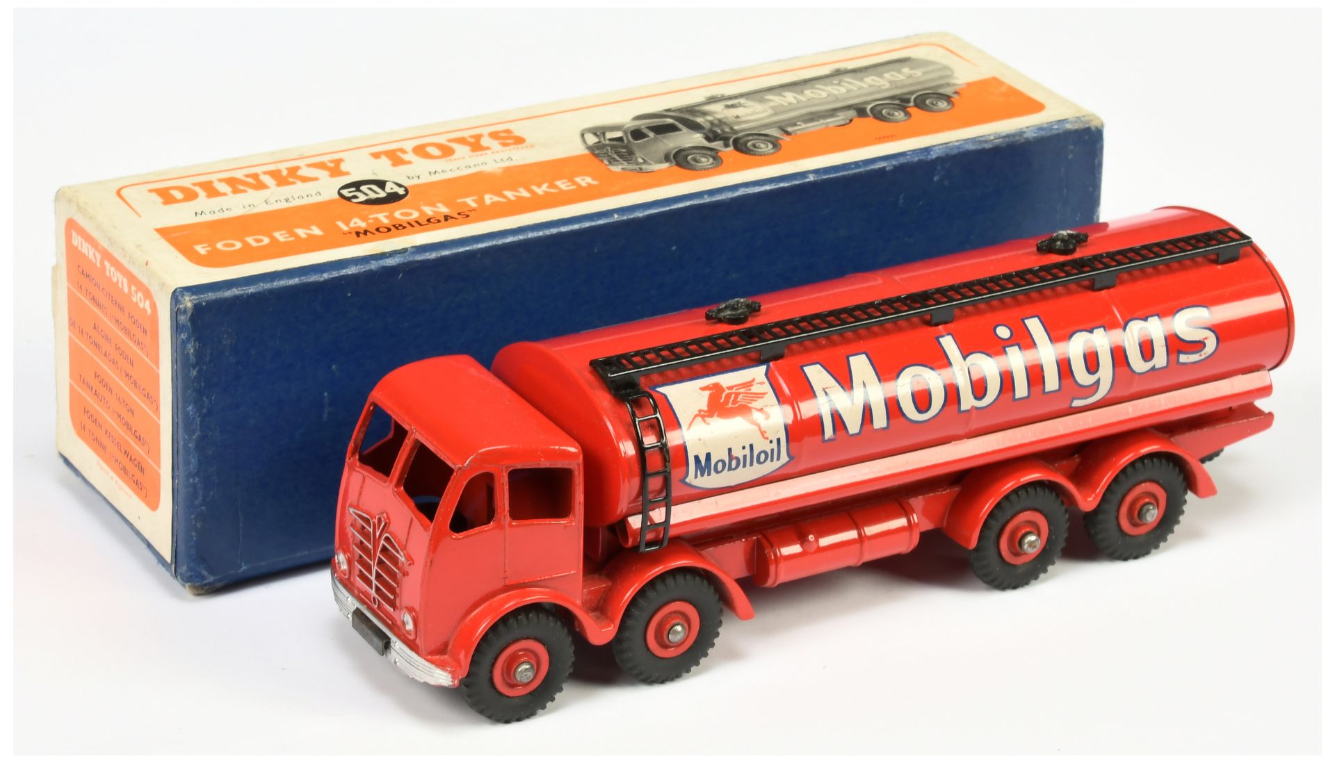 Dinky Toys 504 Foden (type 2) Tanker "Mobilgas"  - Red including supertoy hubs with black tyres, ...