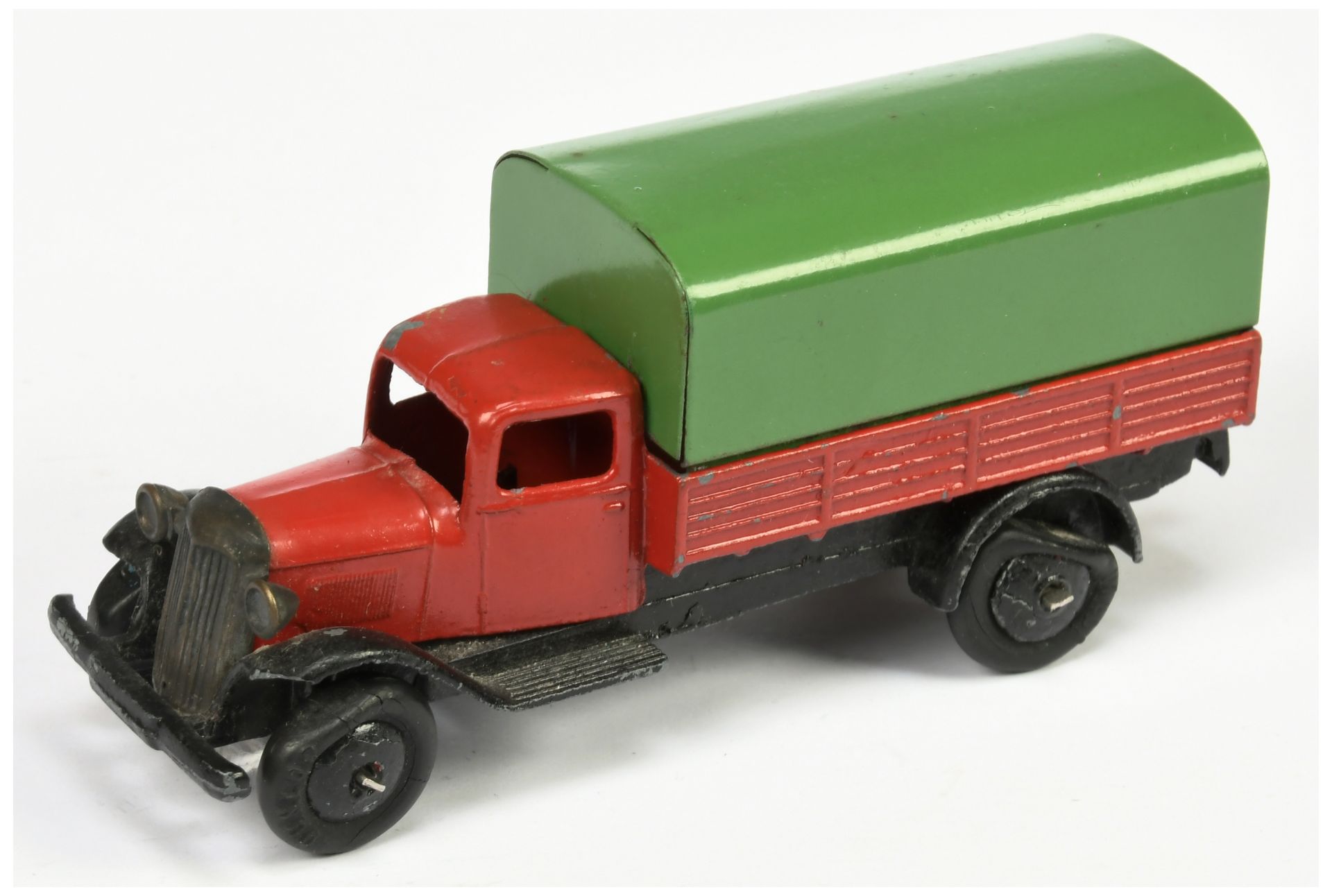 French Dinky Toys Pre-War 25B Covered Wagon  - Red body, black chassis and smooth hubs with corre...