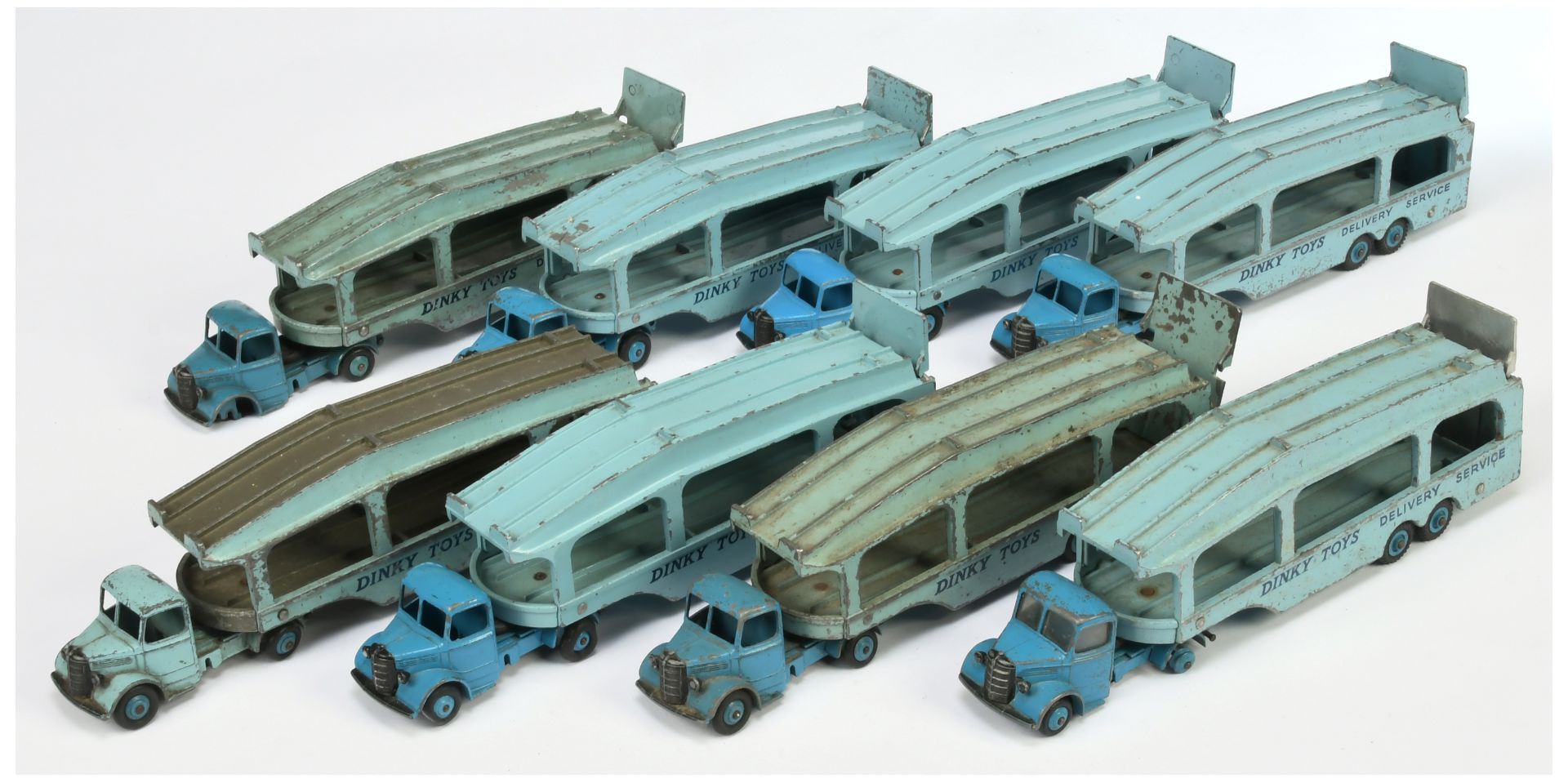 Dinky Toys Unboxed Group of Bedford Pullmore Car Transporters To Include - Light and Mid blue cab...