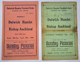 Dulwich Hamlet V Bishop Auckland A.F.C PRE WAR Vintage Football Programmes.
