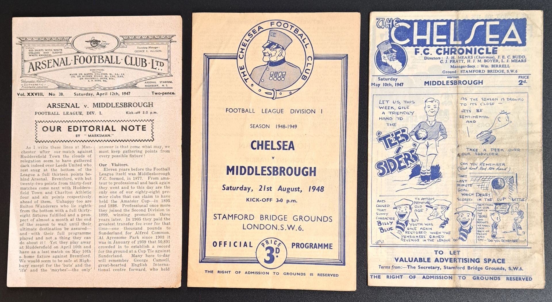 Chelsea V Middlesbrough a group of Vintage 1940's Football Programmes
