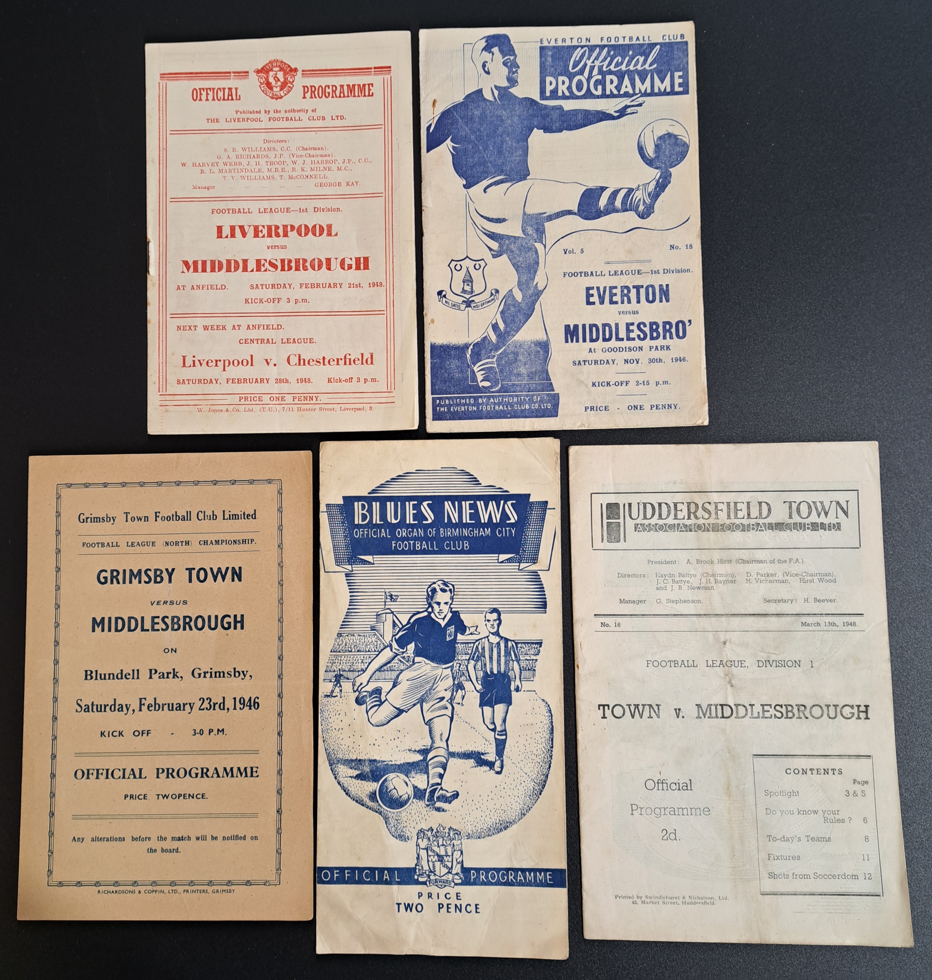 Middlesbrough FC,  a group of Vintage 1940's Away Football Programmes