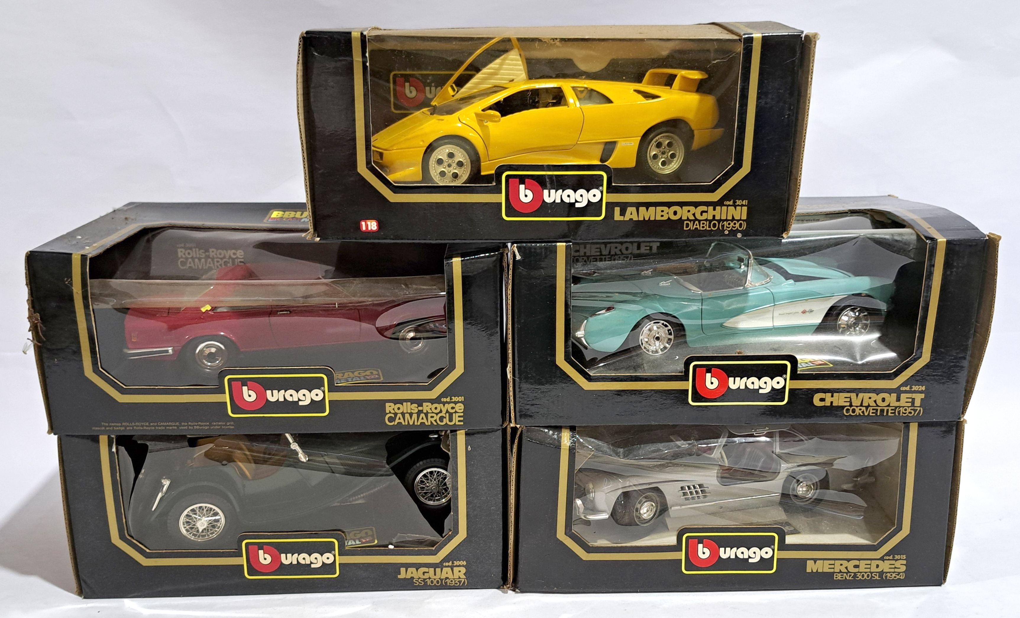 Bburago 1:18 scale & similar, a boxed group of cars