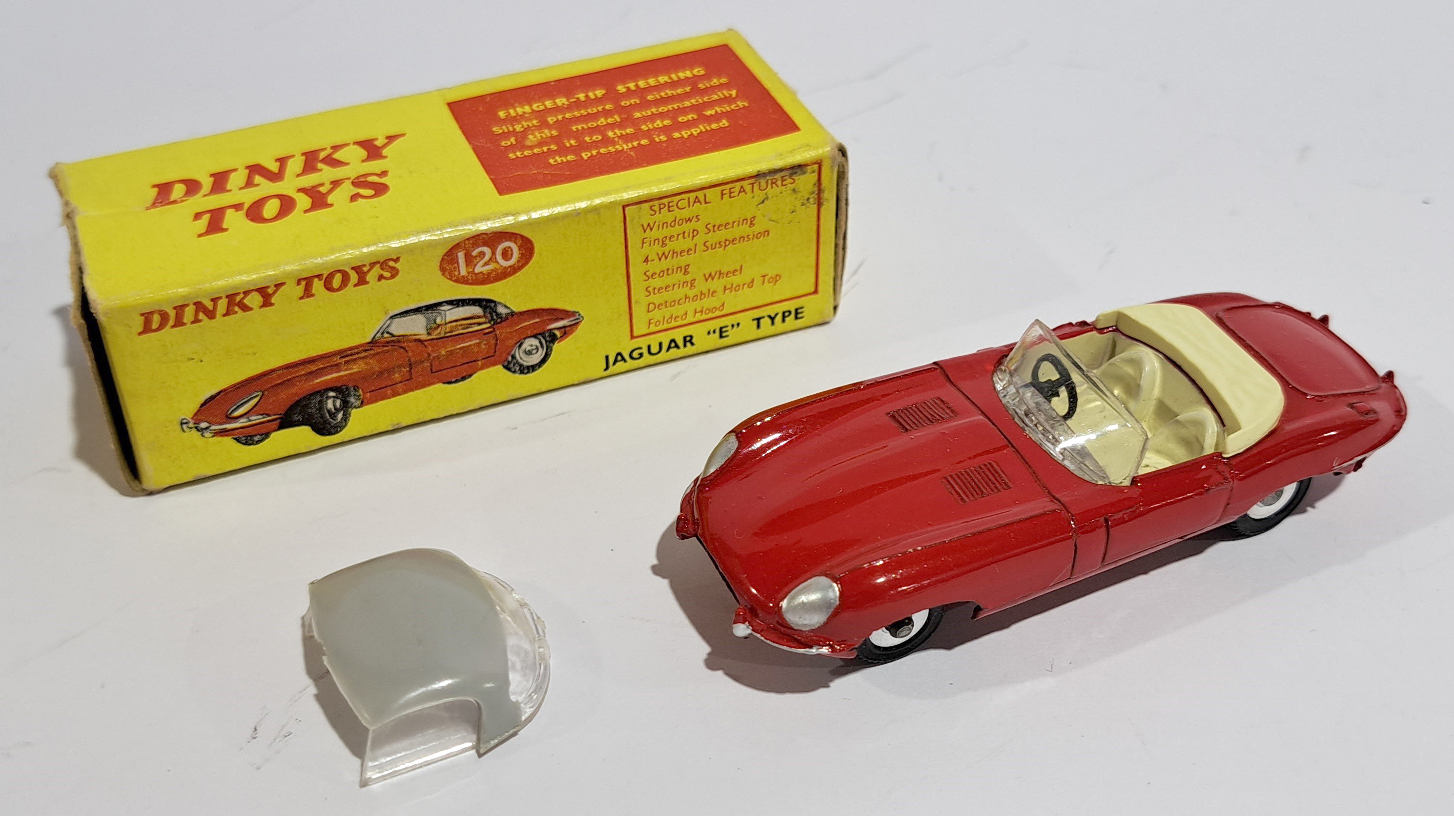 Dinky 120 Jaguar E-Type Red with Grey Detachable Hood, boxed