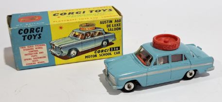 Corgi 236 Austin A60 Deluxe Saloon "Corgi Motor School Car" Light Blue with Roof Turning Disc, boxed