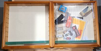 2 Wall Hanging or Free Standing Display Cabinets, with 8 glass shelves
