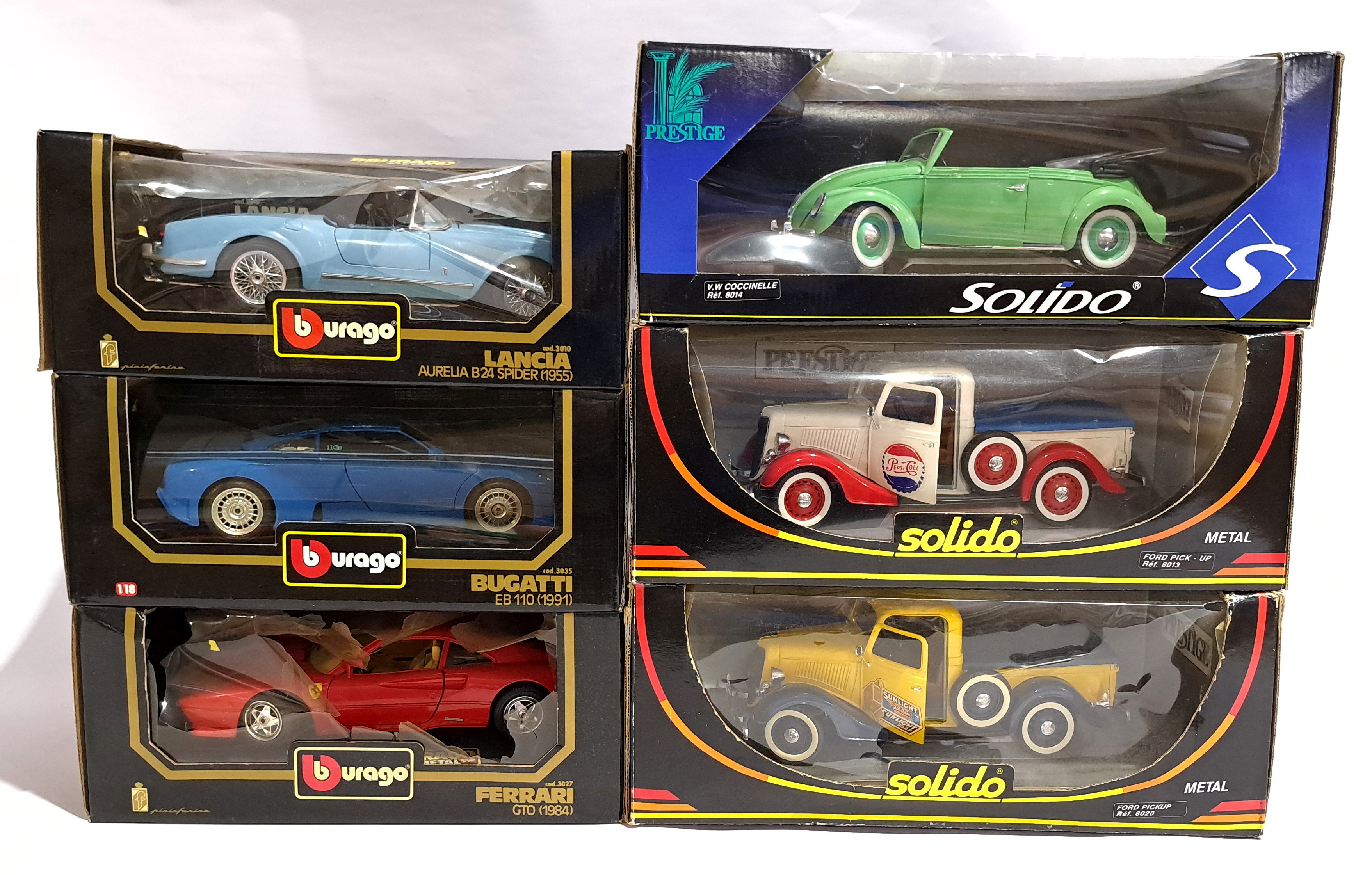 Solido & Bburago 1:18 scale & similar, a boxed group of Cars & Pickl-Ups
