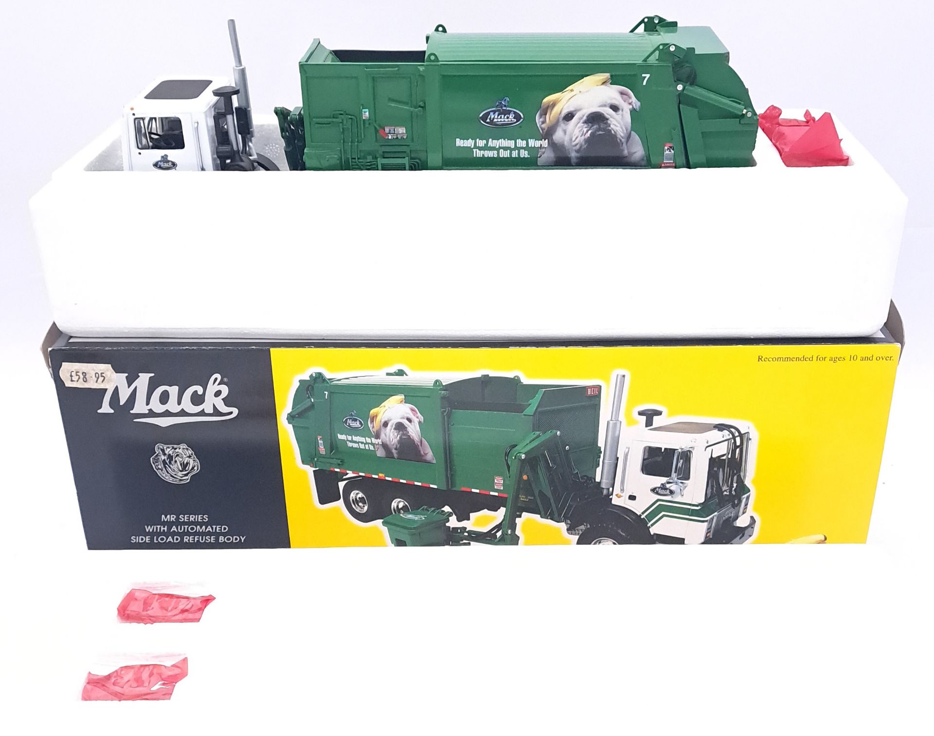 First Gear, a boxed 1:34 scale Mack Truck - Mr Series With Automated Side Load Refuse Body