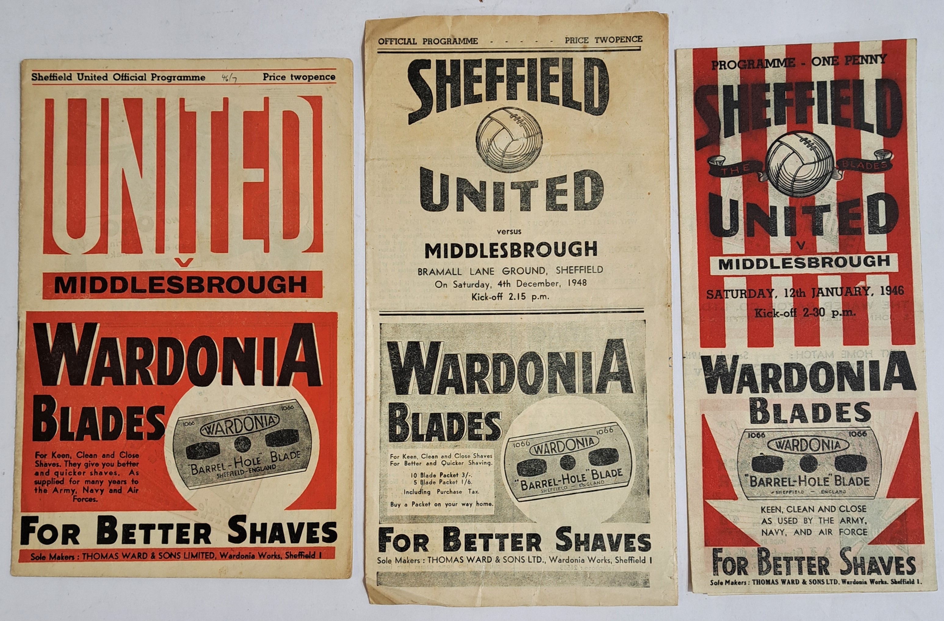Sheffield United V Middlesbrough a group of Vintage 1940's Football Programmes