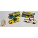 Corgi 319 Lotus Elan Coupe Yellow with green hood & 325 Ford Mustang Fastback White, a boxed pair