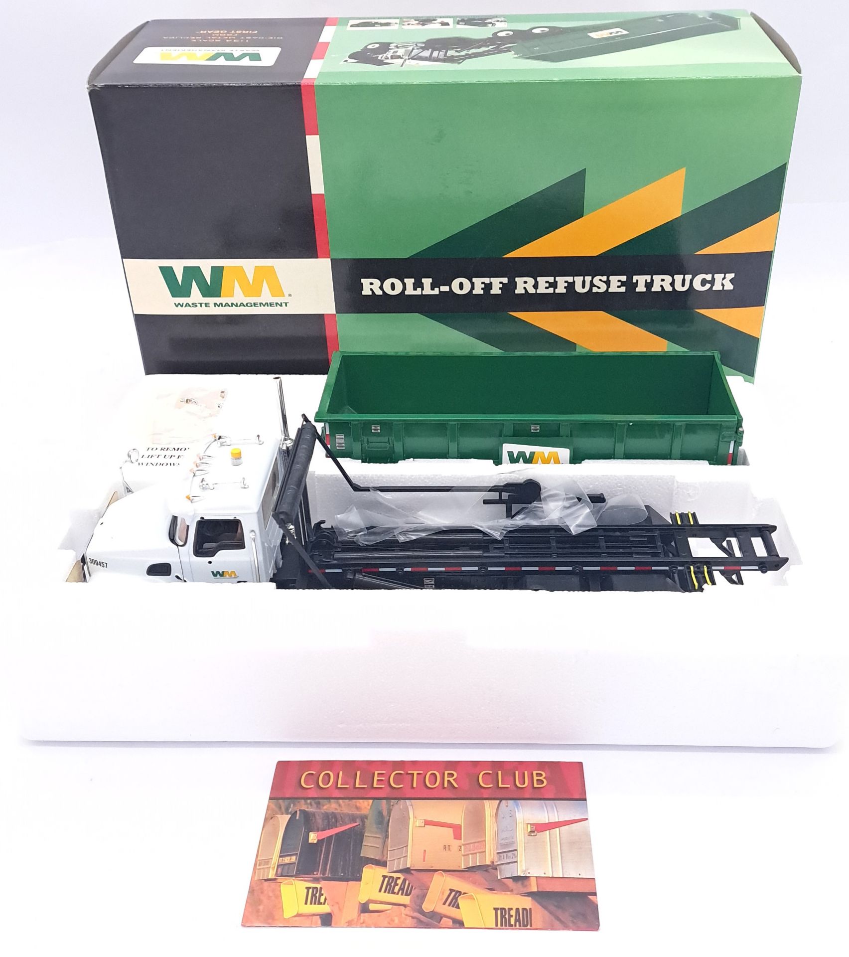 First Gear, a boxed 1:34 scale Roll-Off Refuse Truck "WM Waste Management"