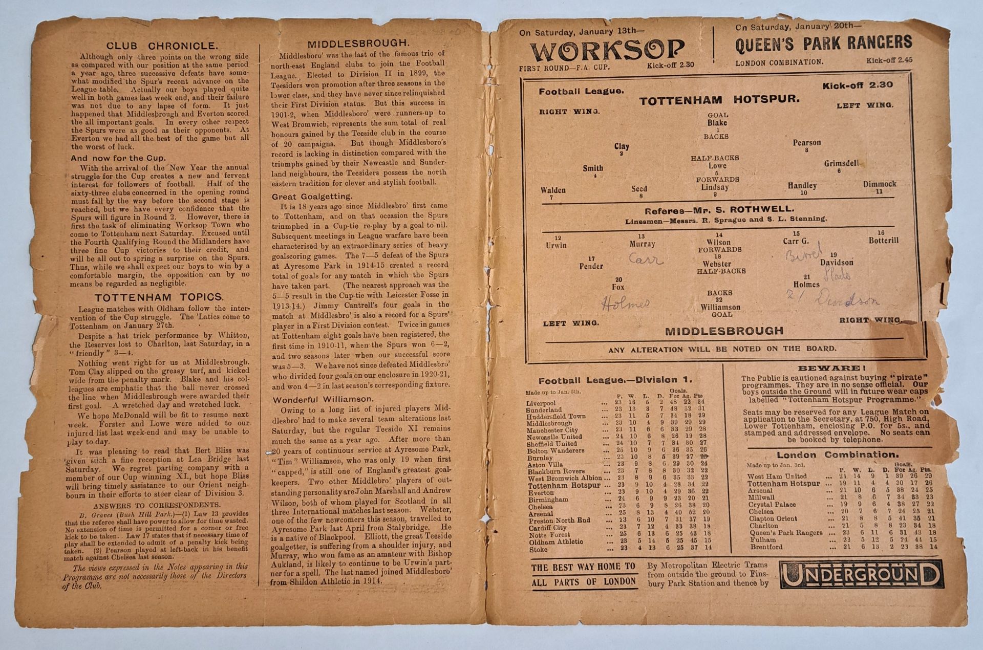 Tottenham Hotspur V Middlesbrough 1923 Pre-War (2nd World War) Football Programme - Bild 3 aus 3