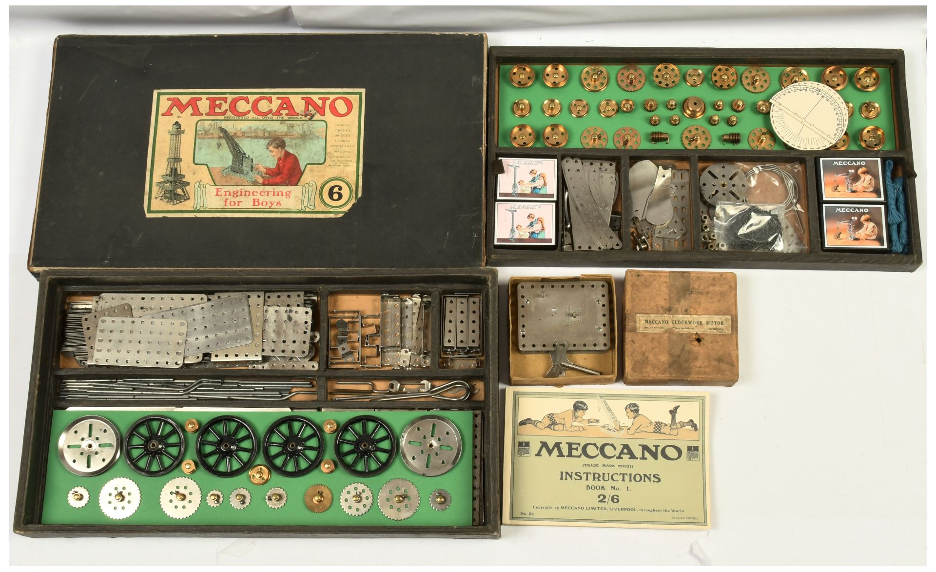 Meccano Pre War 1920's No.6 Outfit & Clockwork Motor.