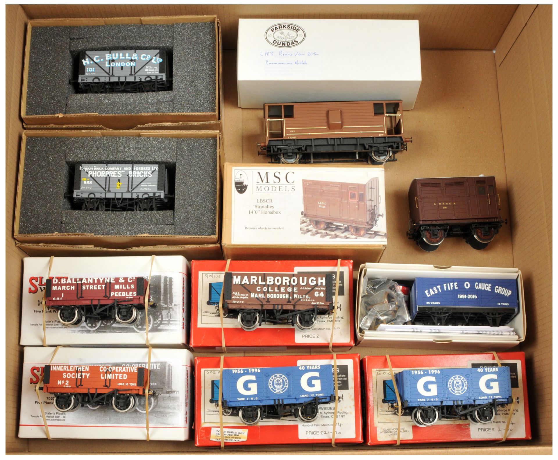 Slater's, MSC, Parkside Dundas & others O Gauge built wagon kits. 