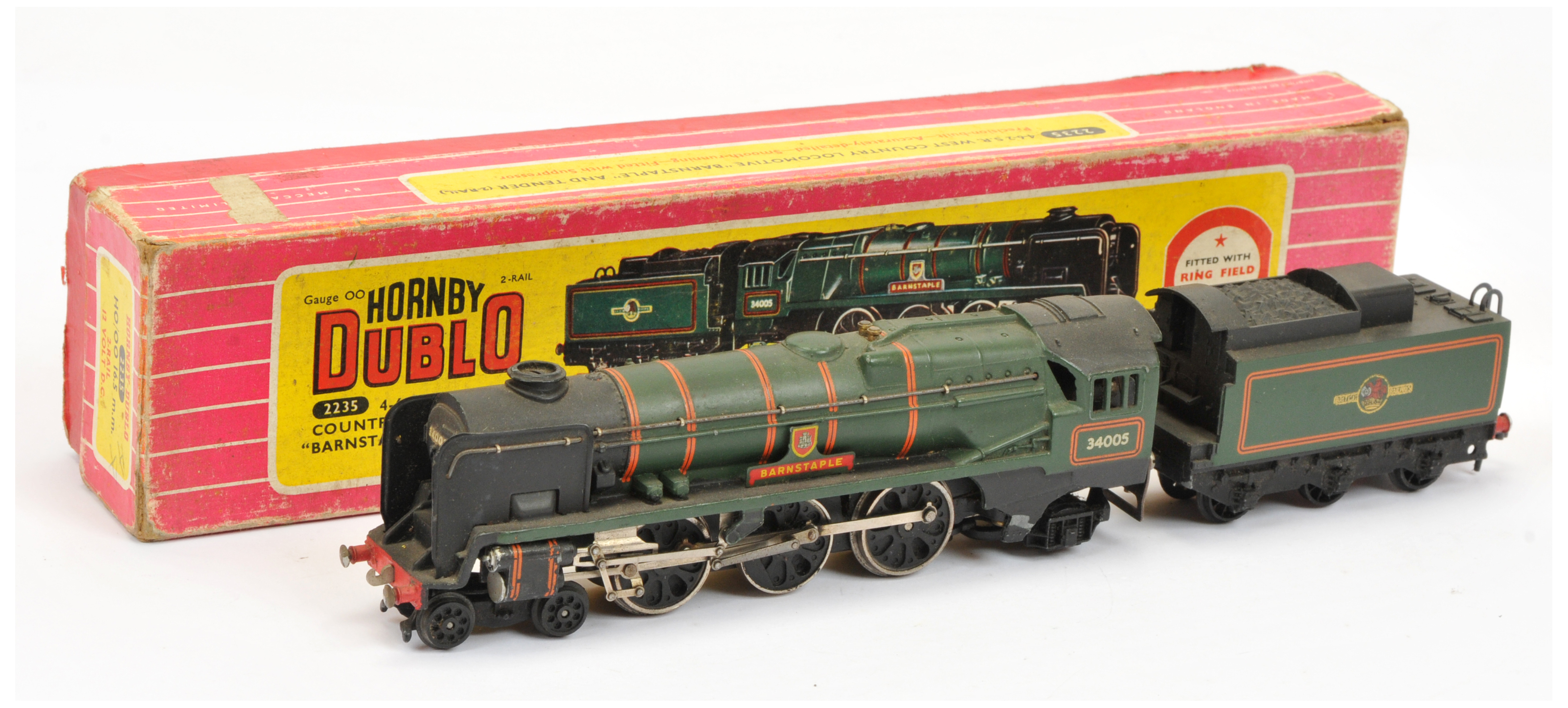 Hornby Dublo 2-rail 2235 4-6-2 BR green rebuilt West Country Class No.34005 "Barnstaple"