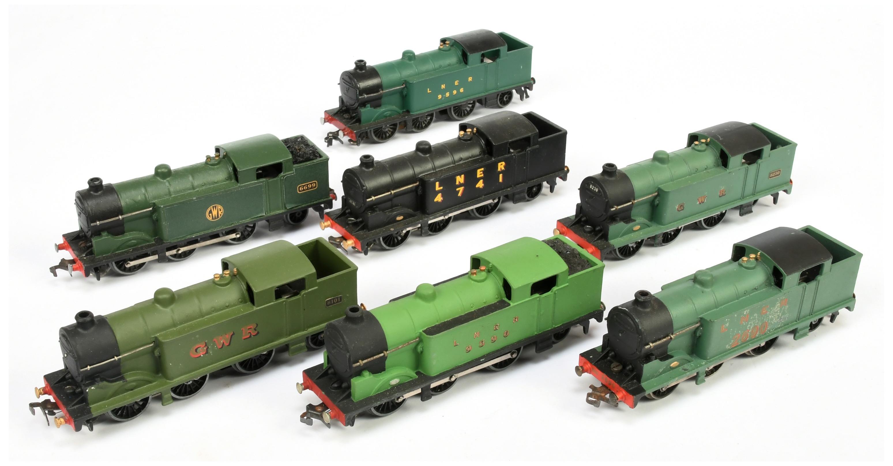 Hornby Dublo 3-rail group of Repainted LNER and GWR 0-6-2 N2 Class Steam Locomotives