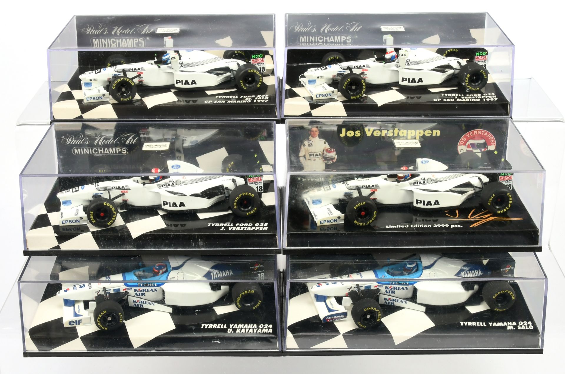 Minichamps group of racing cars to include Tyrrell Ford 025 J. Verstappen