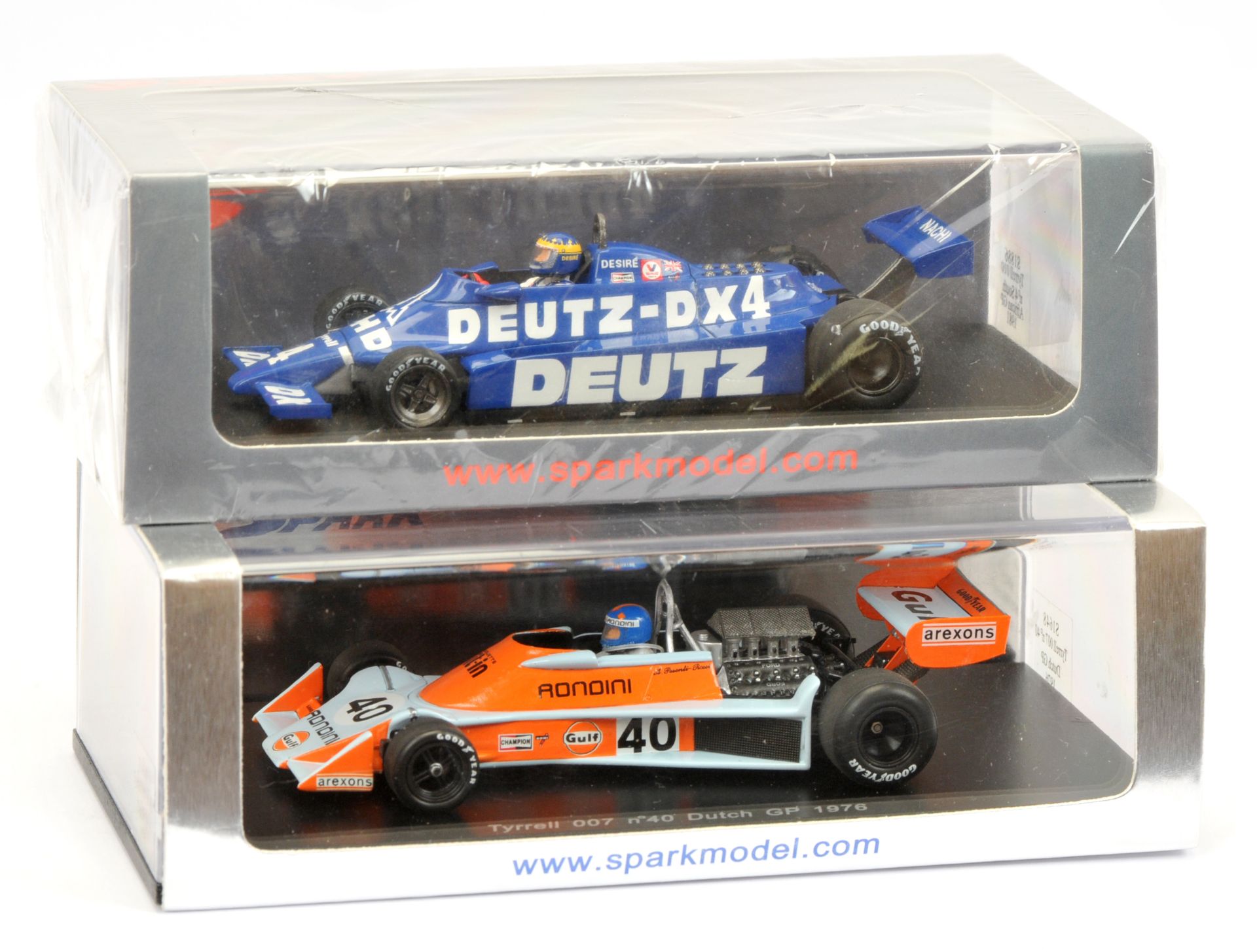 Pair of Spark racing models, scale 1:43, S 1886 Tyrrell 010 Africa GP 1981 