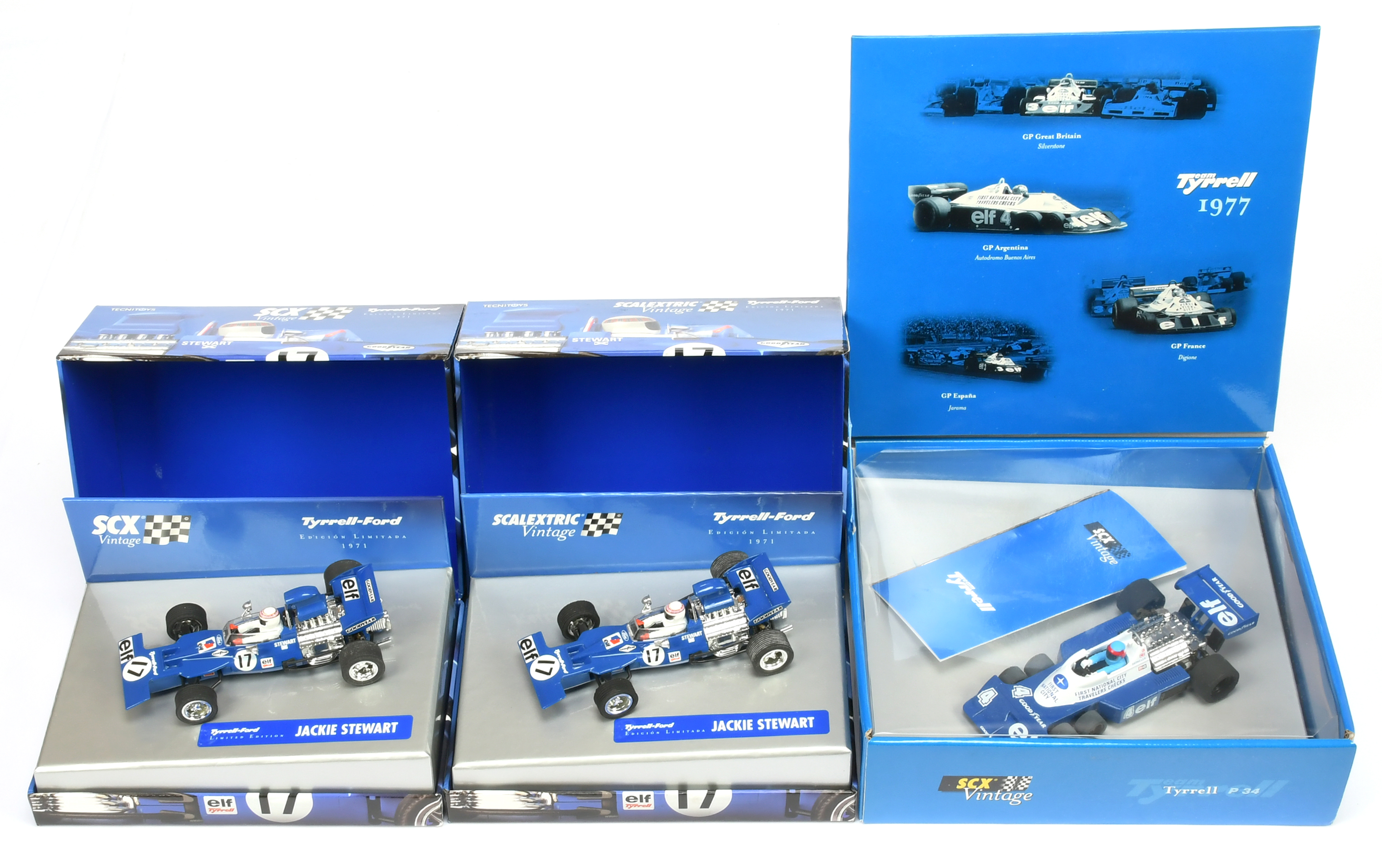Group of Slot cars to include SCX Vintage, Tyrrell Ford,