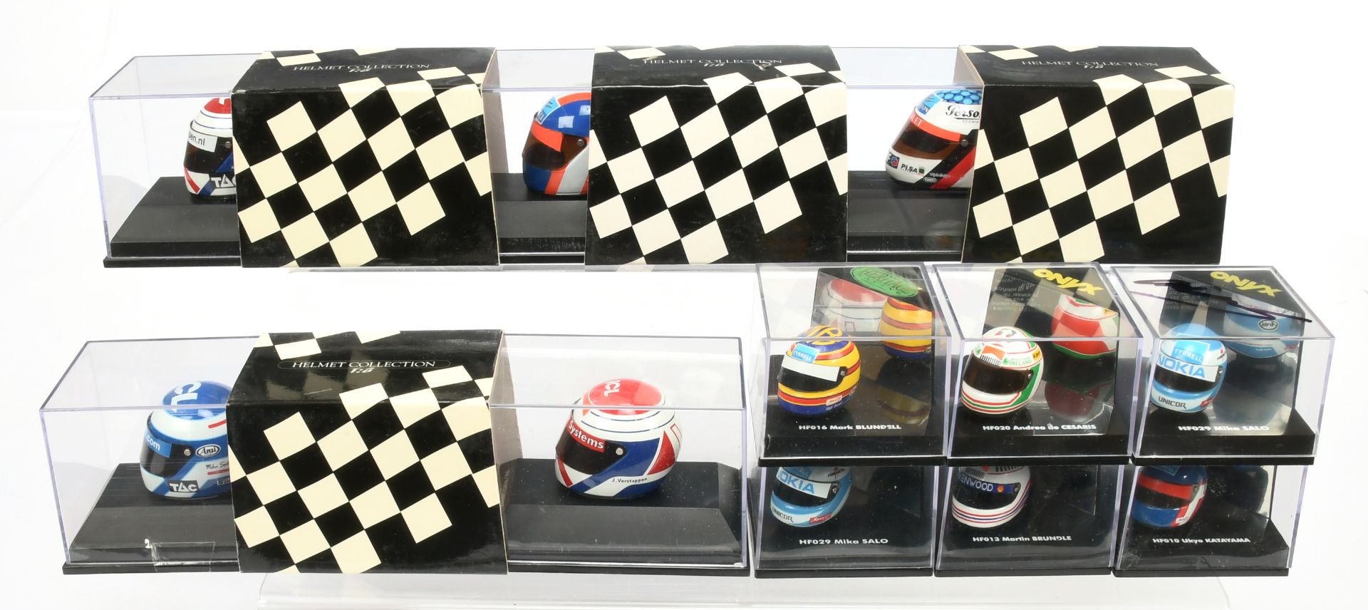 Onyx  group of helmet collections to include HF020 Andrea de Cesaris 1/12th scale 