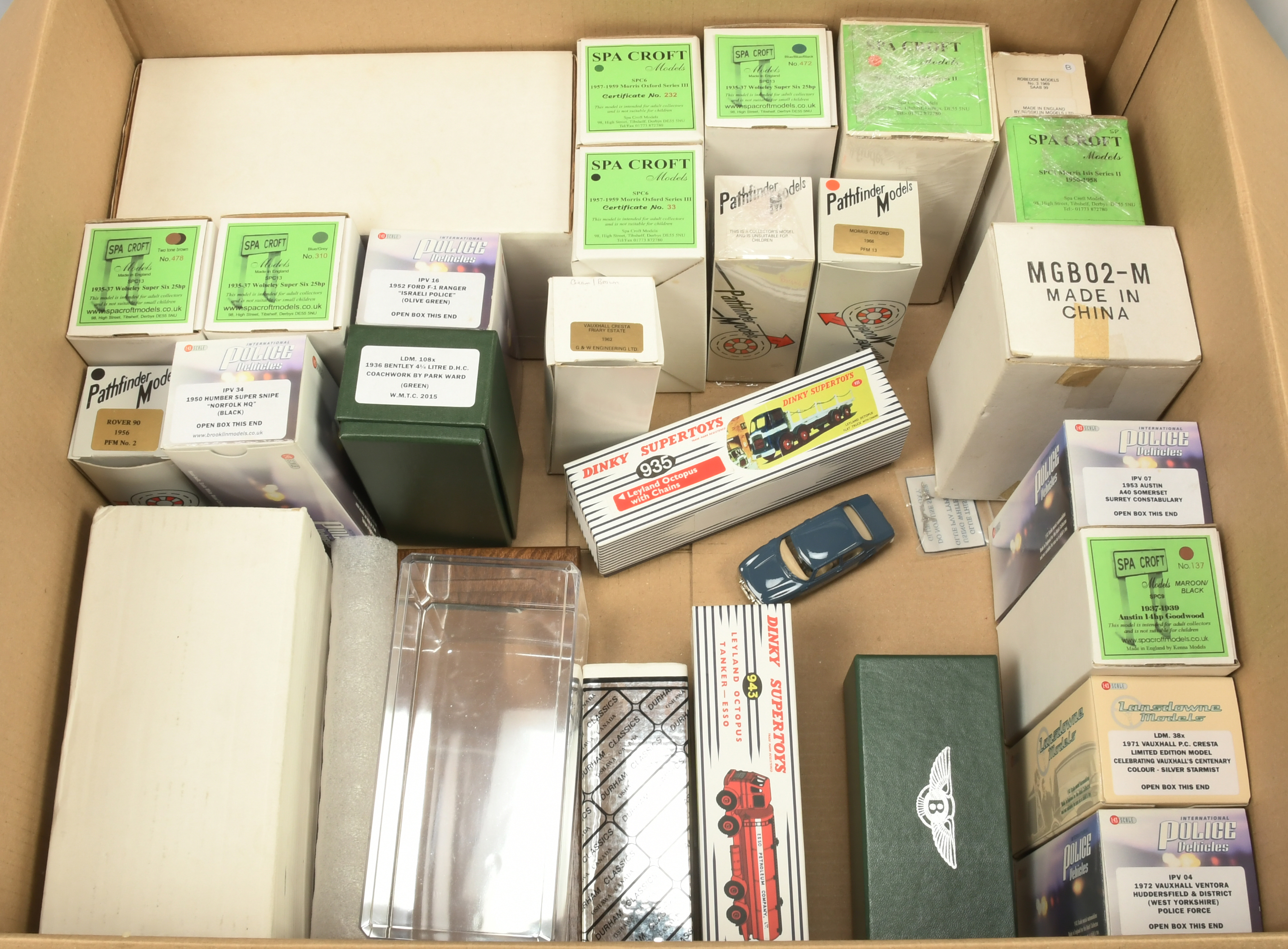 Large group of empty boxes to include Spa Croft Models; Police Vehicles