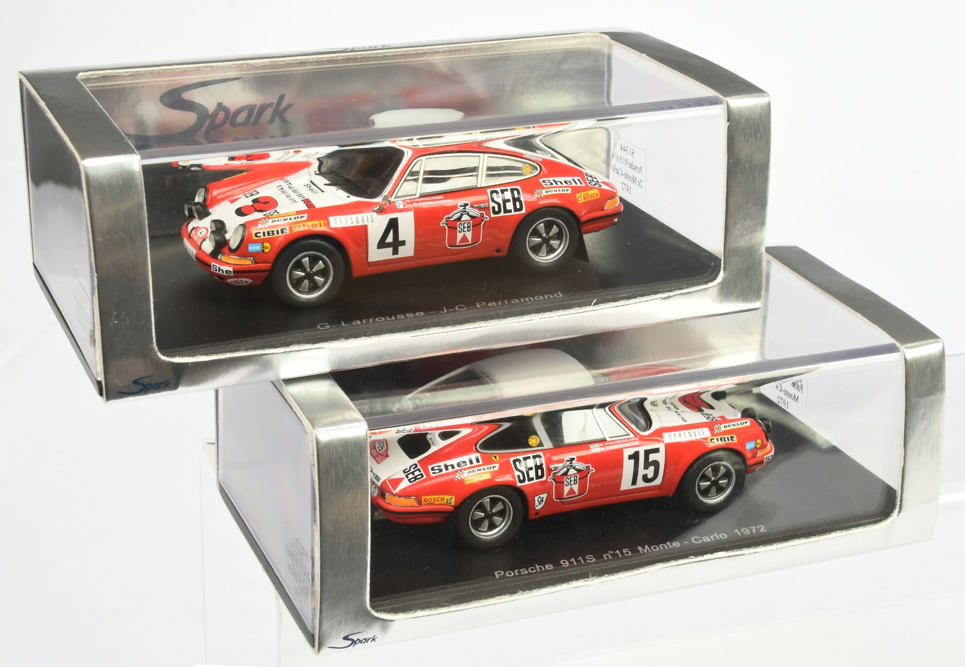 Pair of Porsche 911S Monte Carlo 1972 Spark models