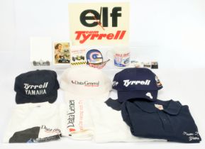 Tyrrell Mixed group of items to include T-shirts, caps and other items plus wall clock -