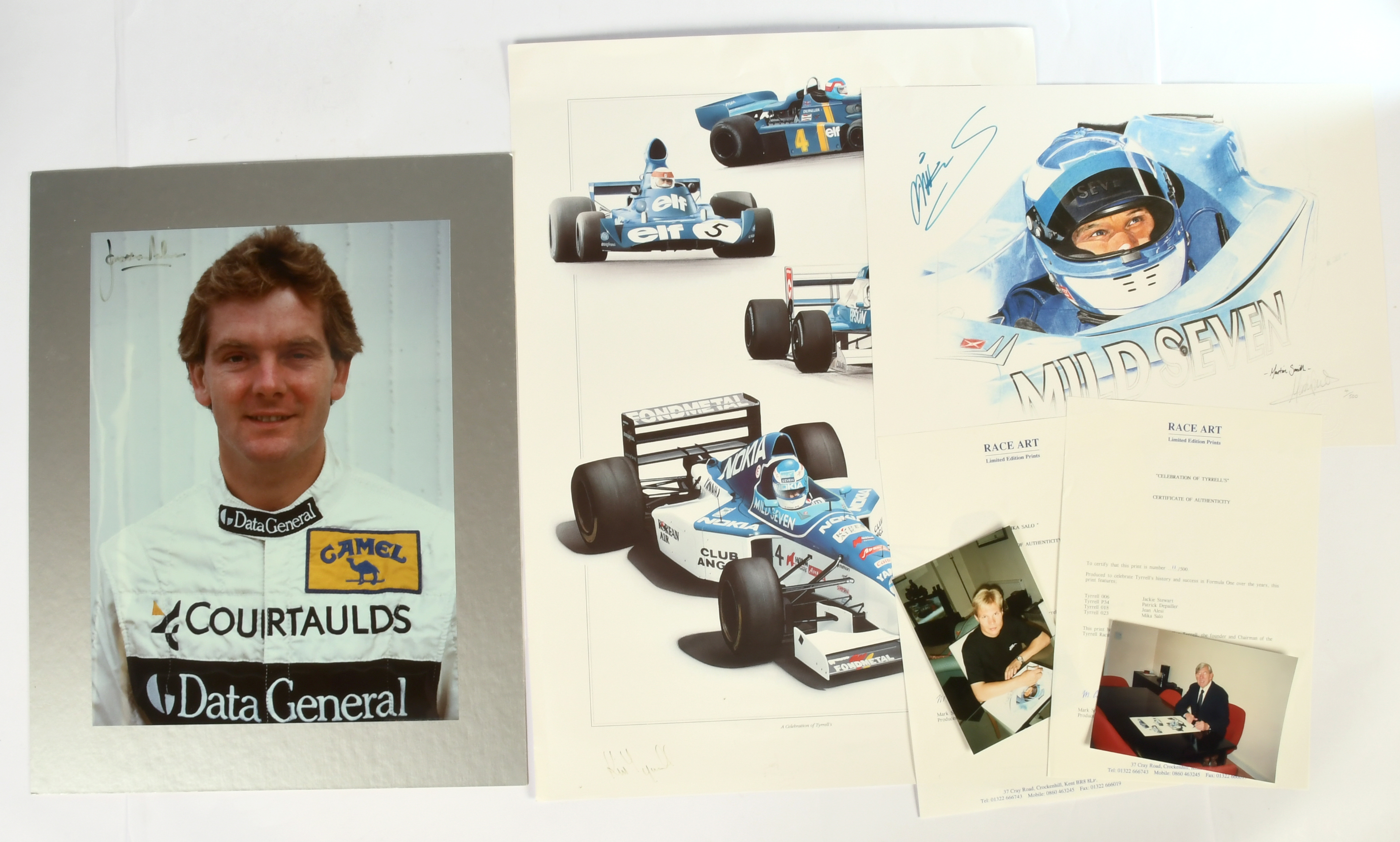 Pair of paints 1x signed by Ken Tyrrell, 1 x signed by Mika Salo