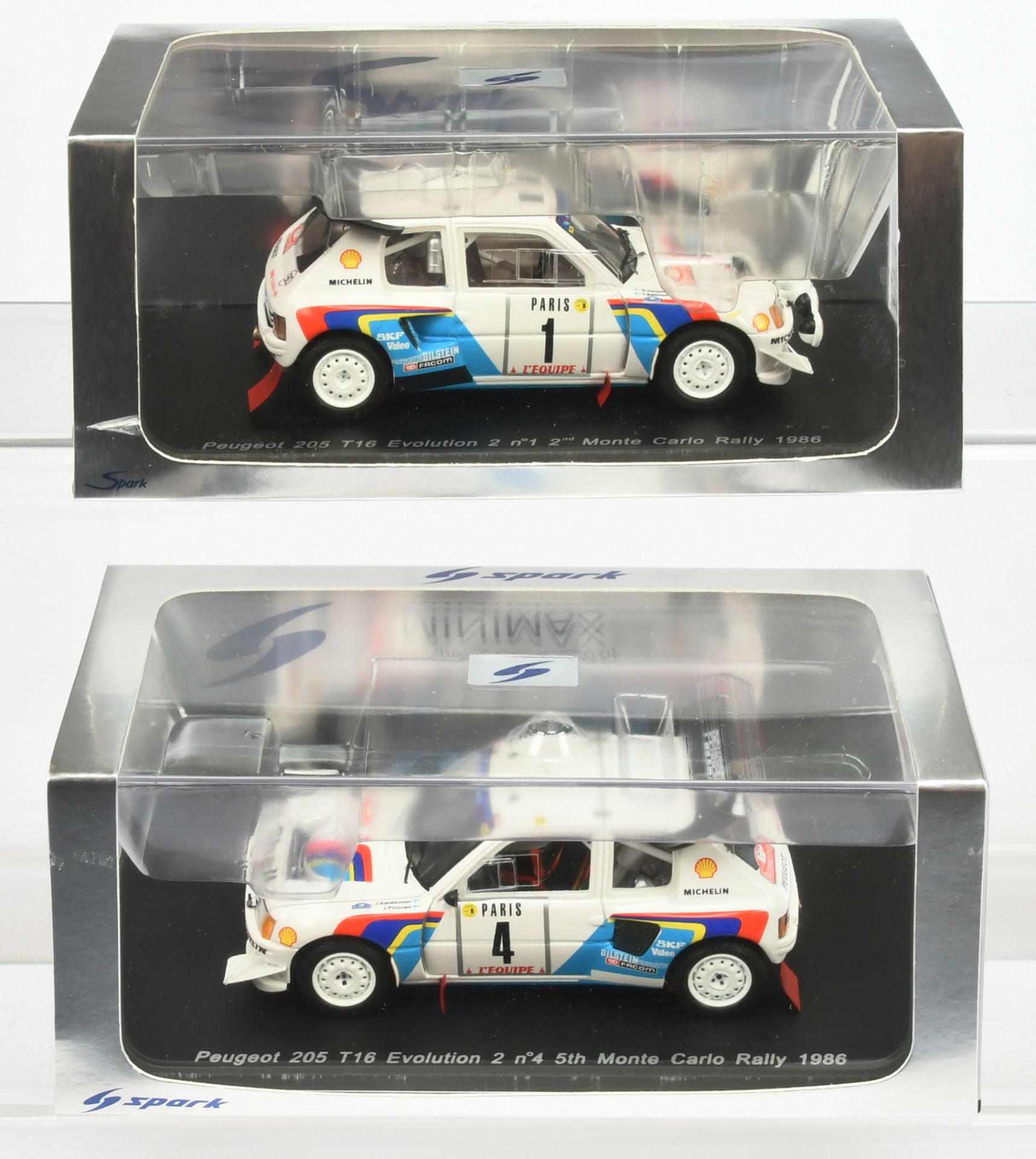 Pair of Peugeot 205 T16  Evolution Monte Carlo Rally 1986 Spark Models