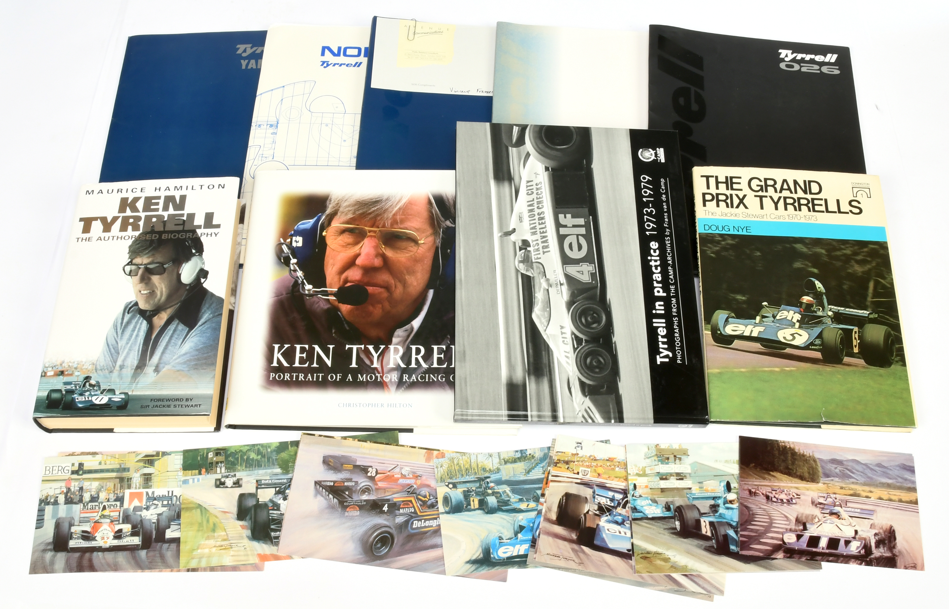 4 x Tyrrell press packs, 4 x hardback books, 14 x colour cards some post cards