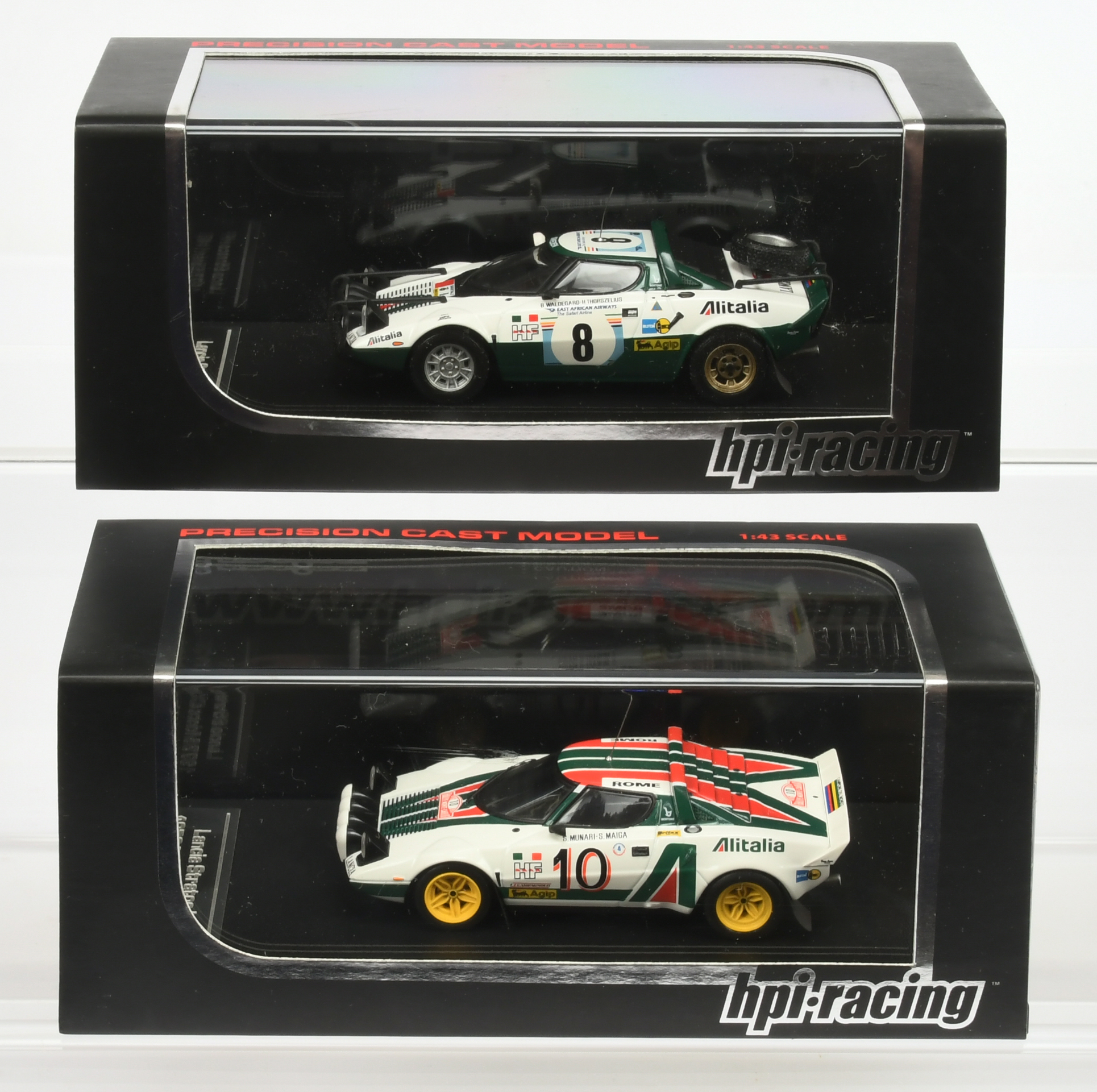 Pair of HPI Racing Lancia Stratos HF 1975 Safari #8 & 1976 Monte Carlo #10 