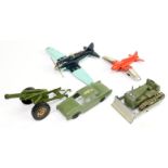 Hubley Military group of 5  to including  - bulldozer, Aircraft, Plus others 