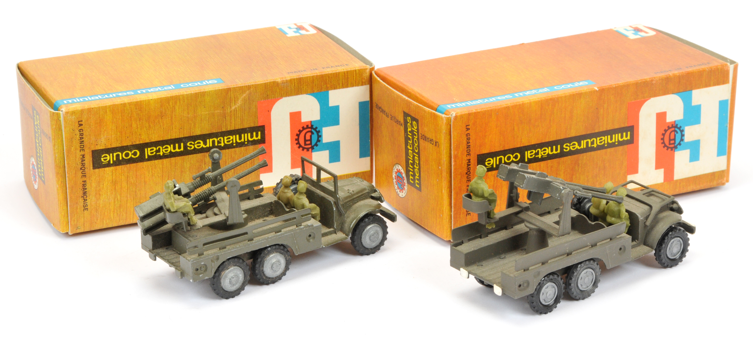 FJ Military a pair  - (1) with Anti-aircraft gun lorry - Drab green with silver hubs and (2) same... - Image 2 of 2