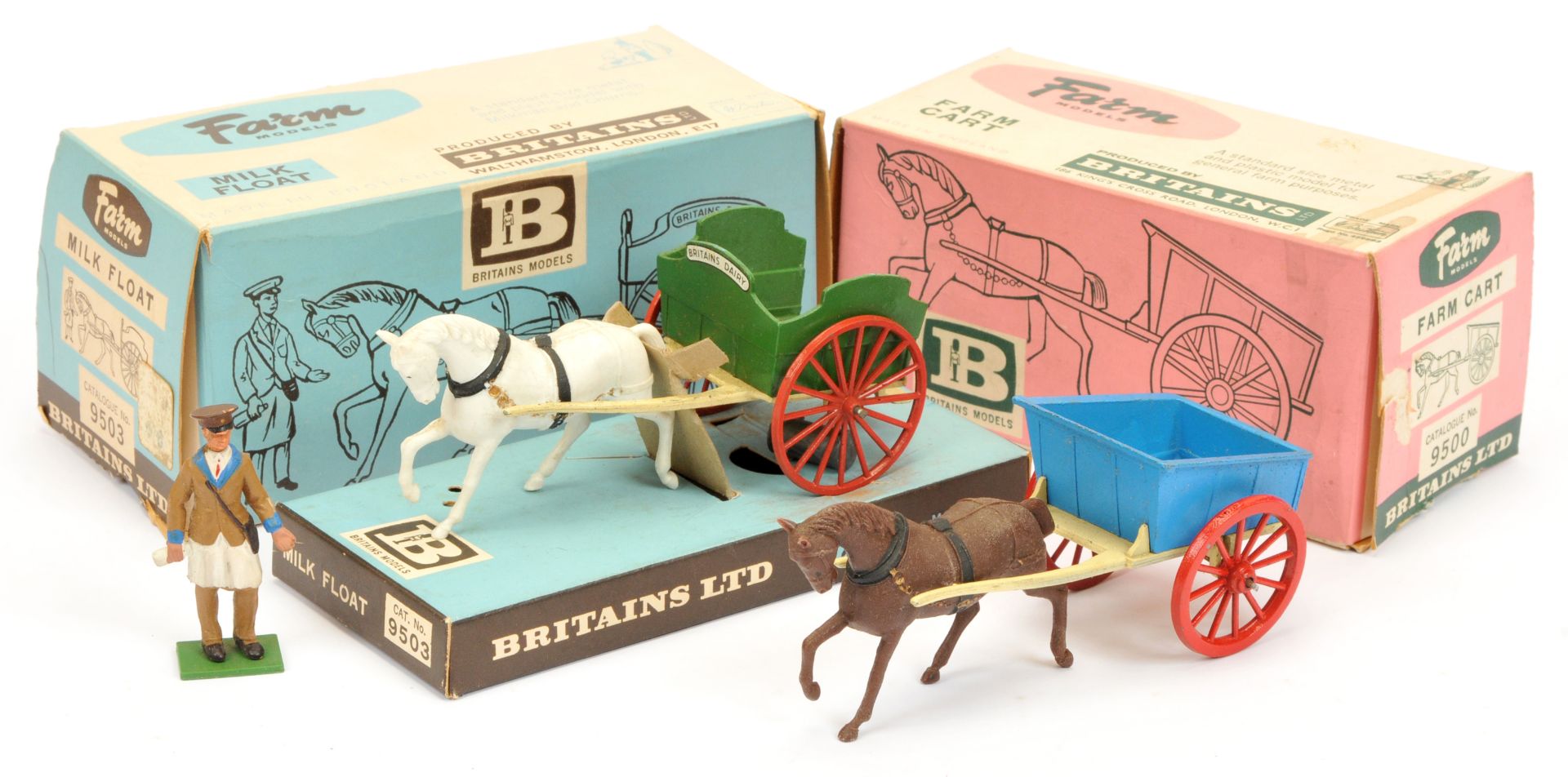 Britains - Farm Series Farm Cart No. 9500. & Milk Float No. 9503