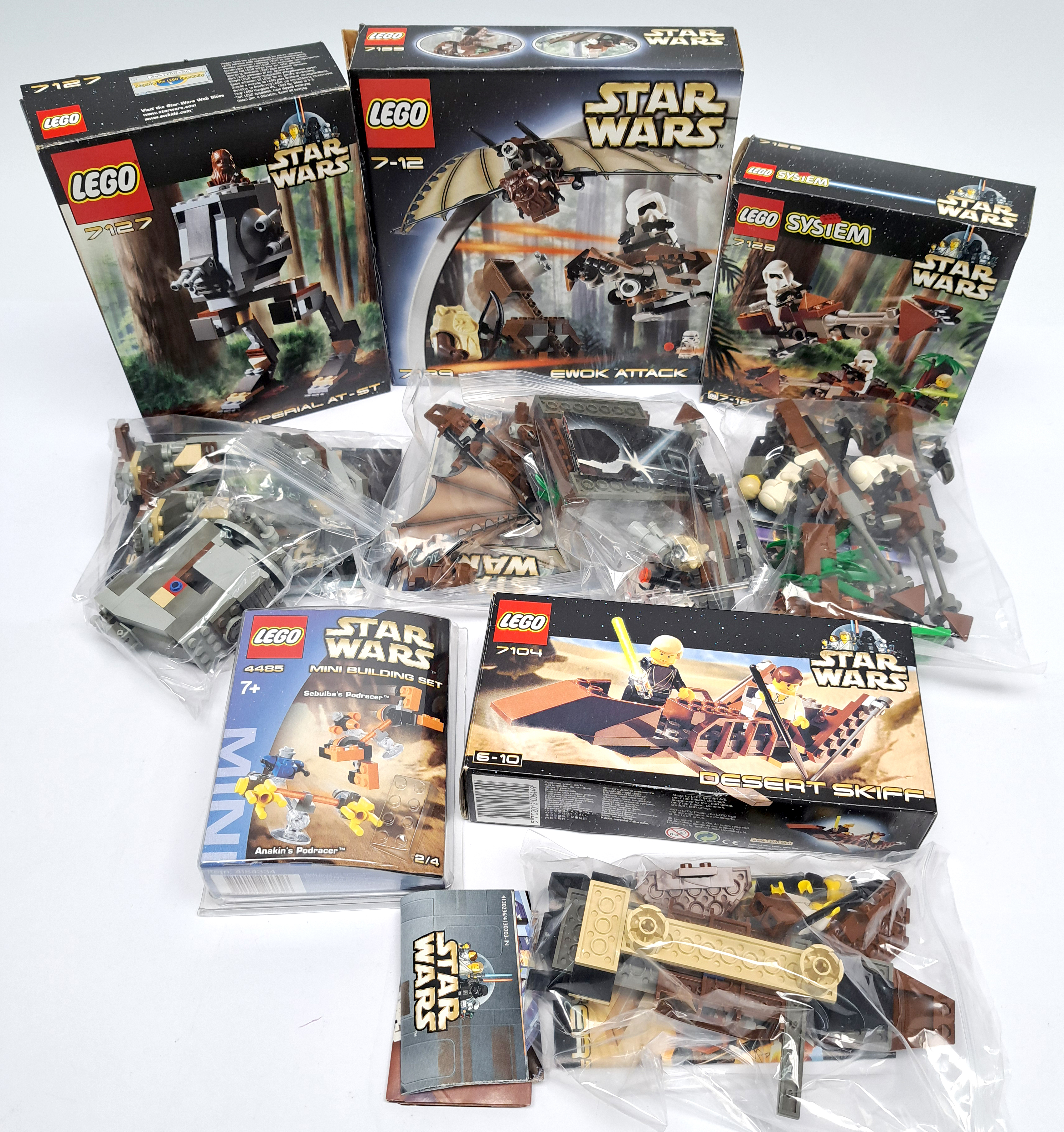 Lego Star Wars opened Sets 7128 7127 7139 7104 with sealed 4485. Good to excellent. 