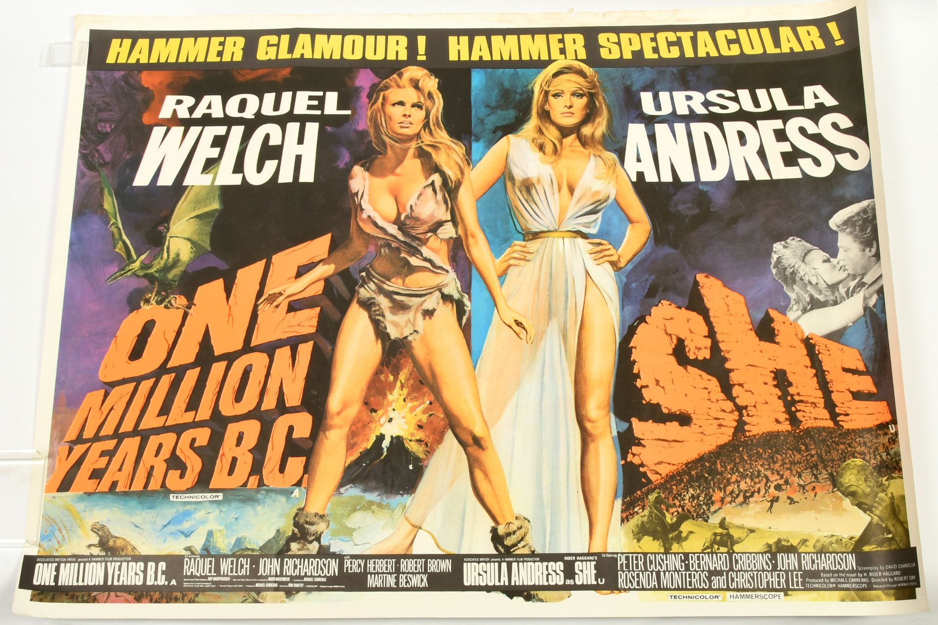 One Million Years BC and She double bill UK quad film poster