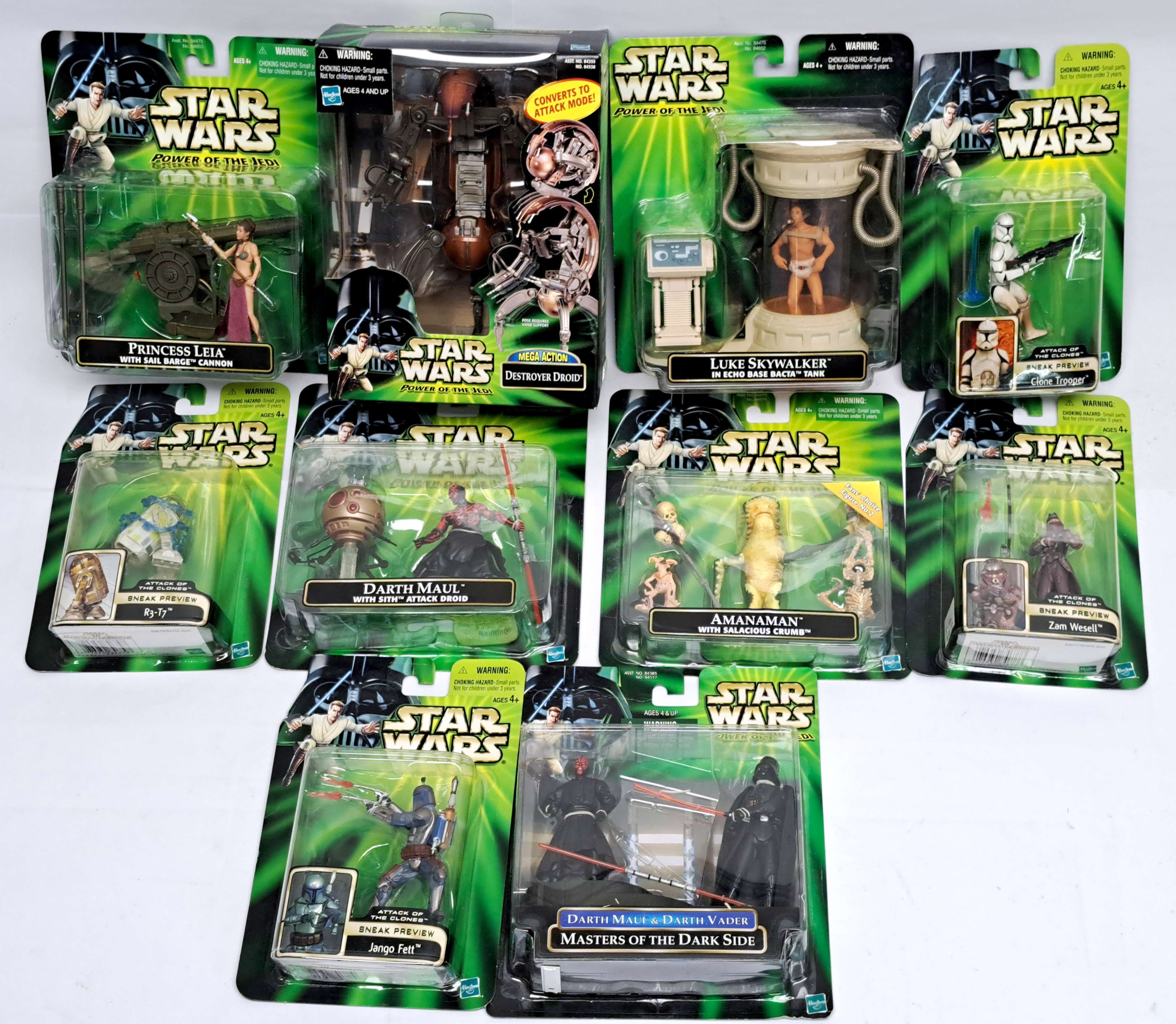 Star Wars Kenner Power of the Jedi mixed sealed lot Amanaman, Darth Maul, Deluxe Sneak preview fi...