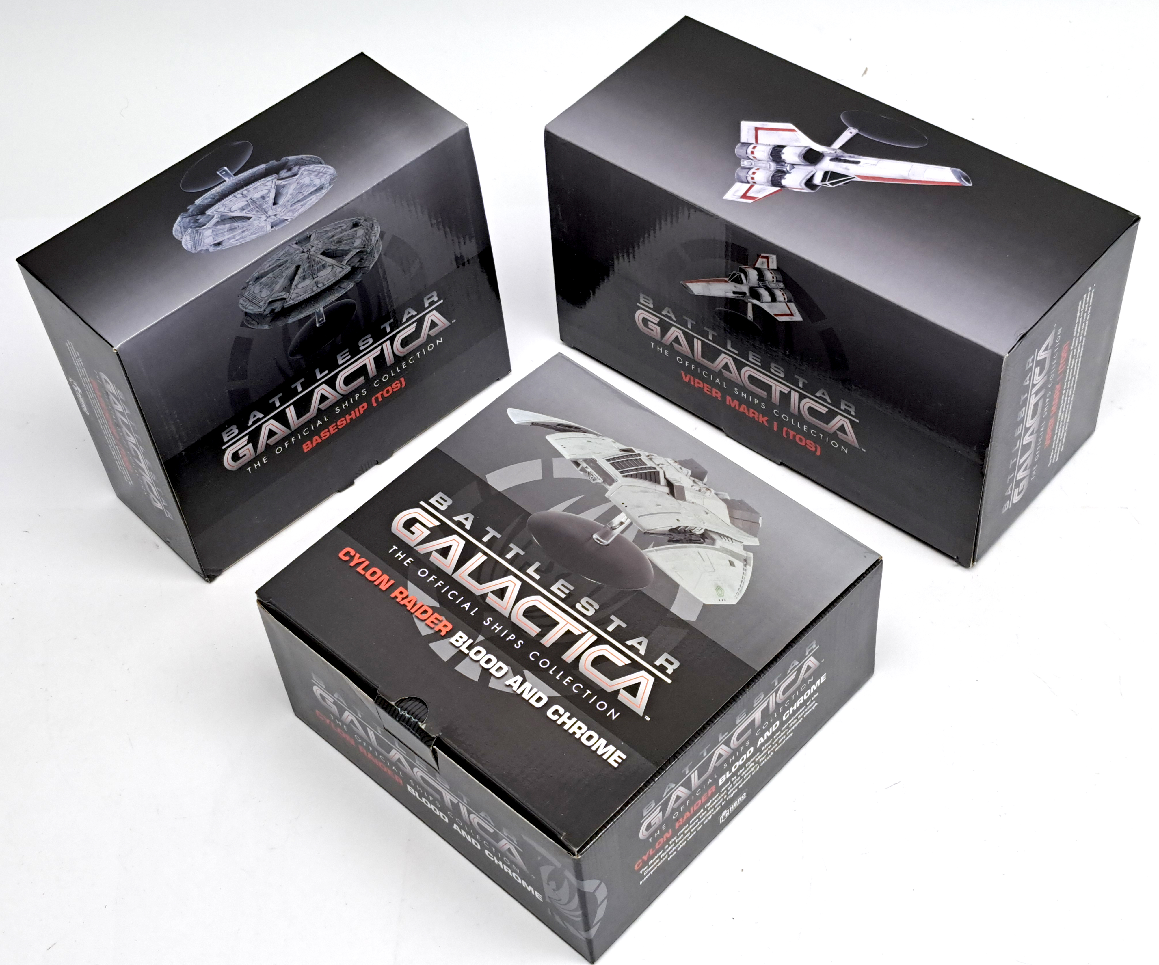 Eaglemoss Battlestar Galactica Official Ships Viper Mark 1, Cylon Raider & Baseship. Near mint to...